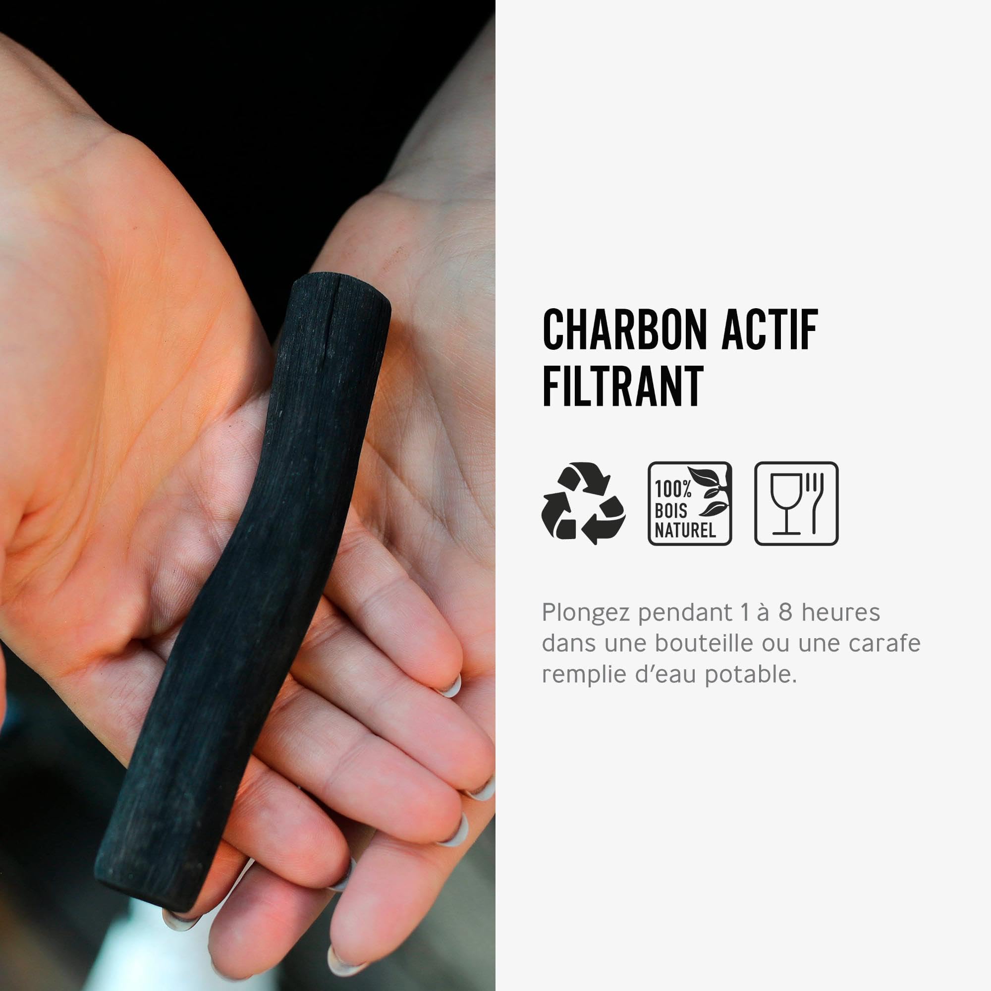 BLACK + BLUM - Charbon Actif Binchotan - Purification Traditionnelle Japonaise - Durée 1 An - Améliore le Goût de l'Eau du Robinet - Zéro Déchet - 4 Unité
