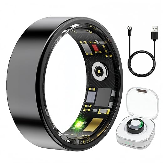 Smart Ring for Women Men,Sleep Tracking Wearable,Fitness Tracker Ring with Step/Heart Rate/Blood Oxygen/Distance/Calorie,Clock Vibration,No Subscription Fee,5ATM Water (Polished Silver, 8)