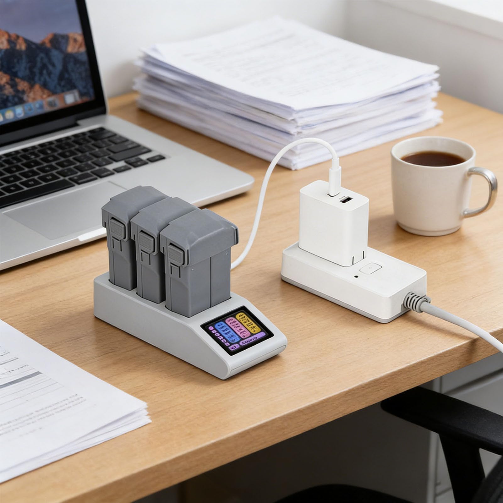 Fockety Caricabatterie Intelligente per Drone Serie Mini5pro, Interfaccia USB C 3 Batterie Hub di Ricarica Batterie Ricaricabili con Cavo di Ricarica per Auto Caricabatteria LCD