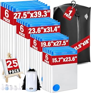 25 Pack Vacuum Storage Bags for Clothing Travel Vacuum Seal Bags With Wireless Pump IP67 Waterproof Reusable Vacuum Compression Bags for Clothing Luggage (1Travel Bag +6Small+6Middle+6Large+6Jumbo)