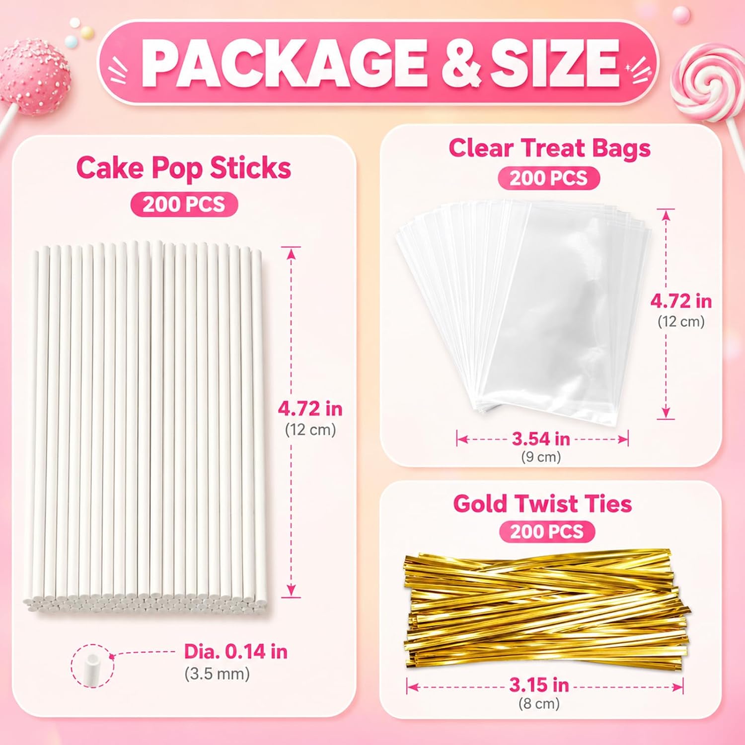 600-Piece Cake Pop Sticks and Wrappers Kit, Paper Lollipop Sticks