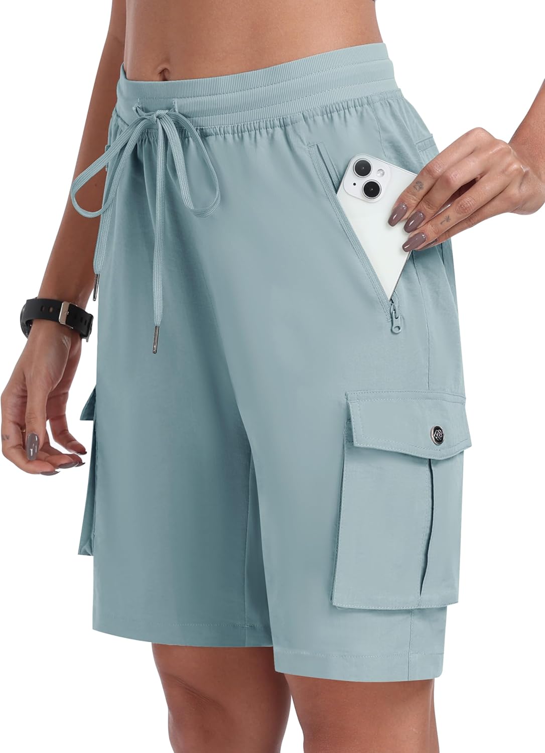 MoFiz Women's 10" Hiking Cargo Shorts Lightweight Quick Dry Outdoor Running Athletic Short Summer Travel Loose 6 Pockets