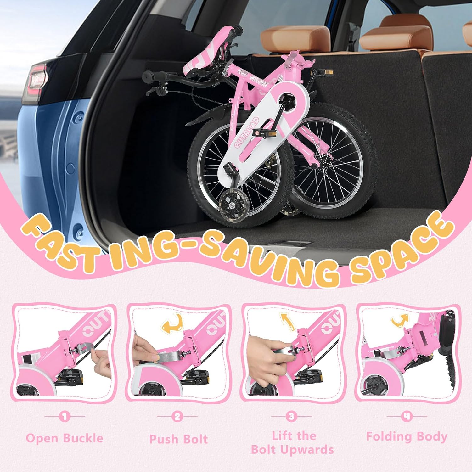 14/16/18 Inch Folding Kids Bike with Flashing Training Wheels, Gifts for Boys and Girls Ages 3-9 yrs, Freestyle BMX Kids Bicycle with Dual Brakes(Blue/Pink/Purple)