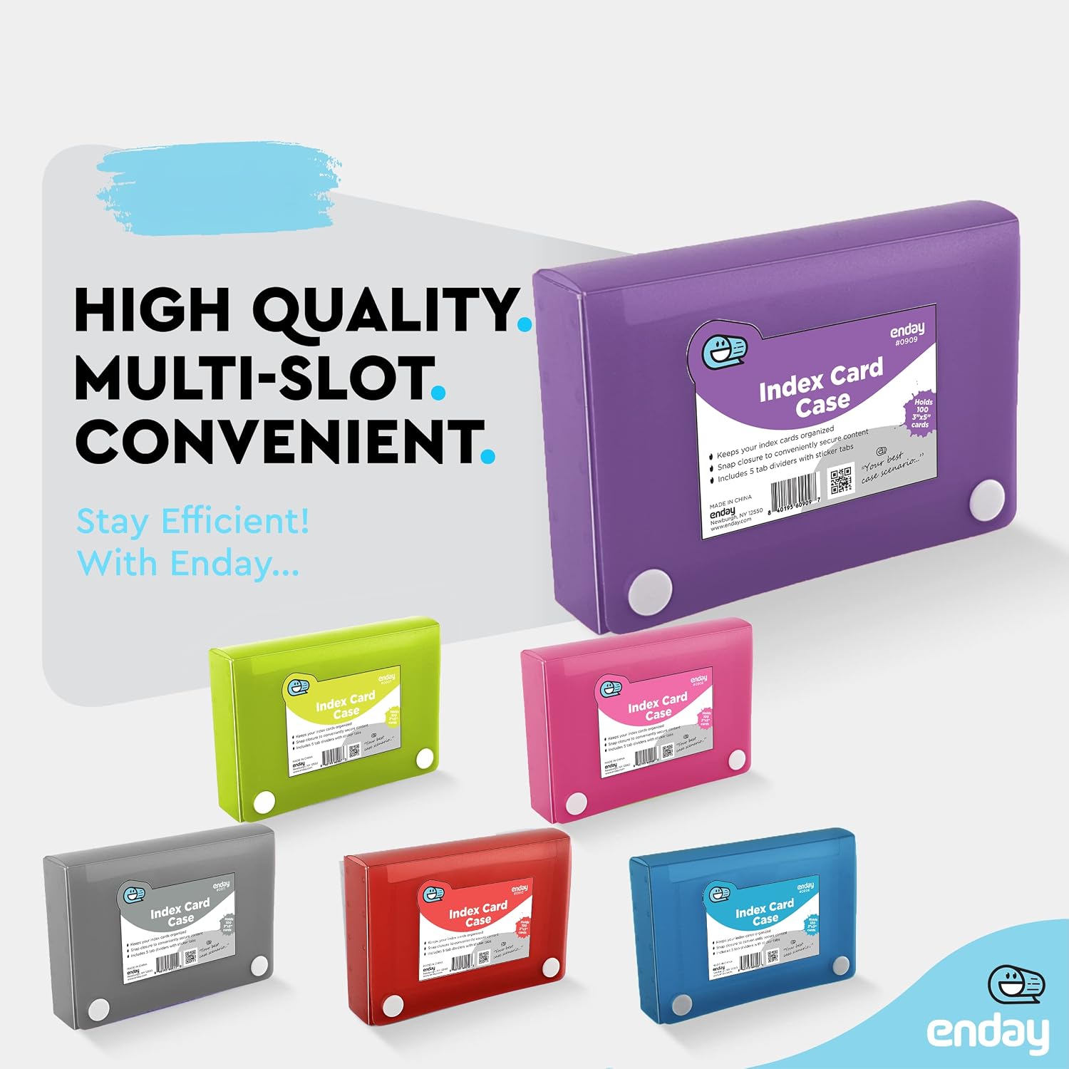 Enday Index Card Holder Purple, 3x5 Note Flash Card Organizer Case, File Box with 5 Dividers, Notecard Box Holds 100 Cards, Also Available in Red, Blue, Green, Pink, Grey, 1 Pack