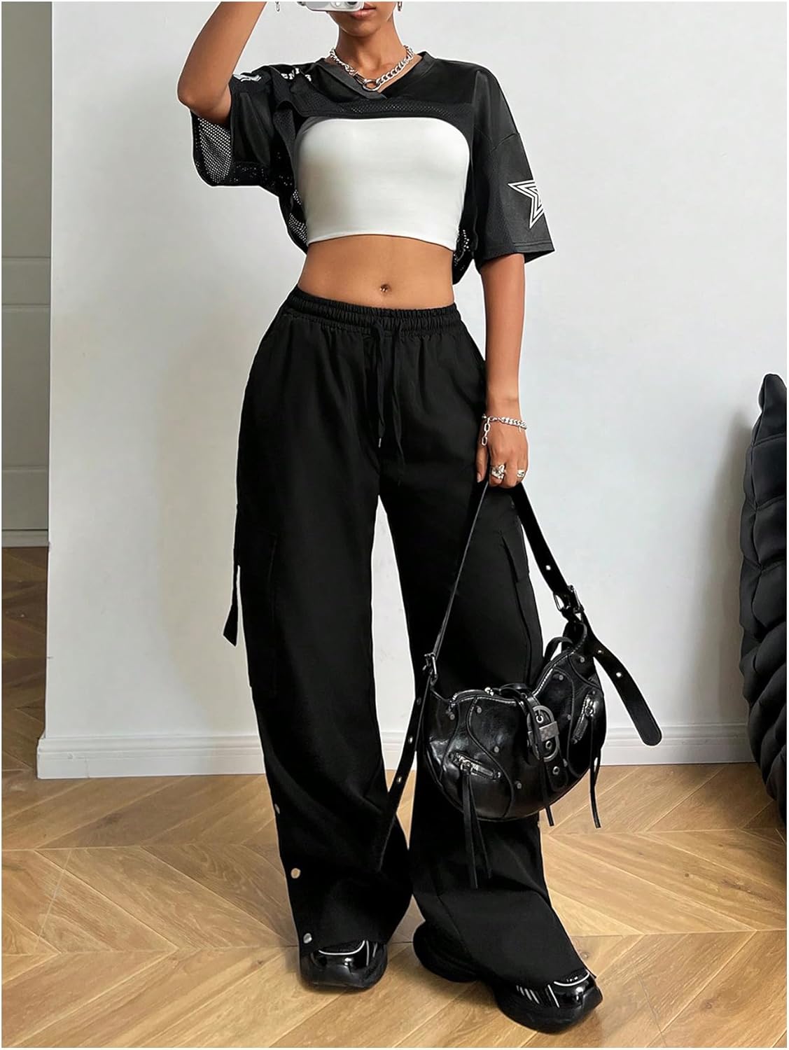 MakeMeChic Women’ S Jersey Shirts Y2k Graphic Tees Oversized Crop Tops Shrugs Streetwear - Image 5