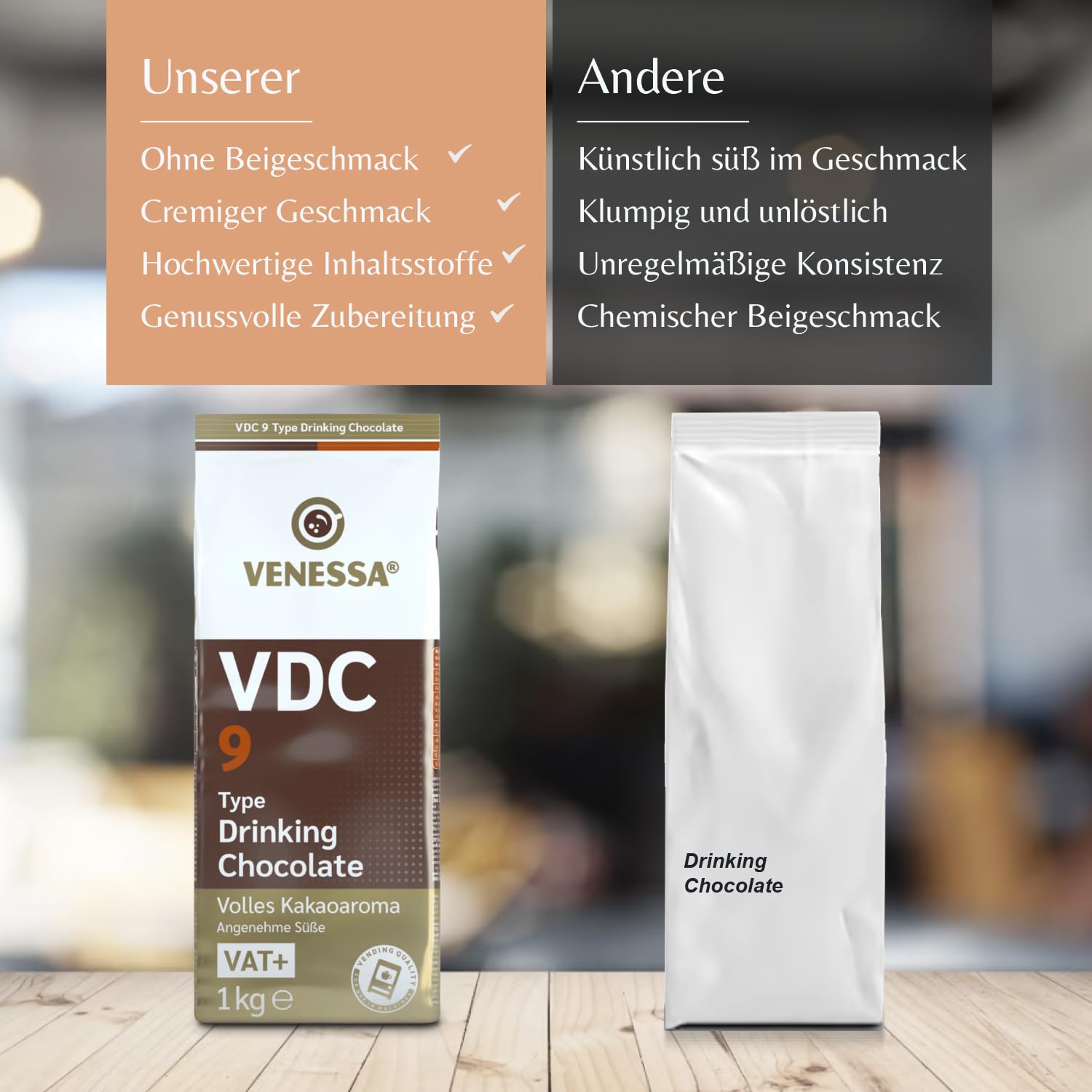 VENESSA VDC9 czekolada do picia 2 x 1 kg – opakowanie próbne – kakao w proszku z 9% kakao premium i zawartością mleka do automatu do gorących napojów – rozpuszczalna, lekko słodka, kremowa
