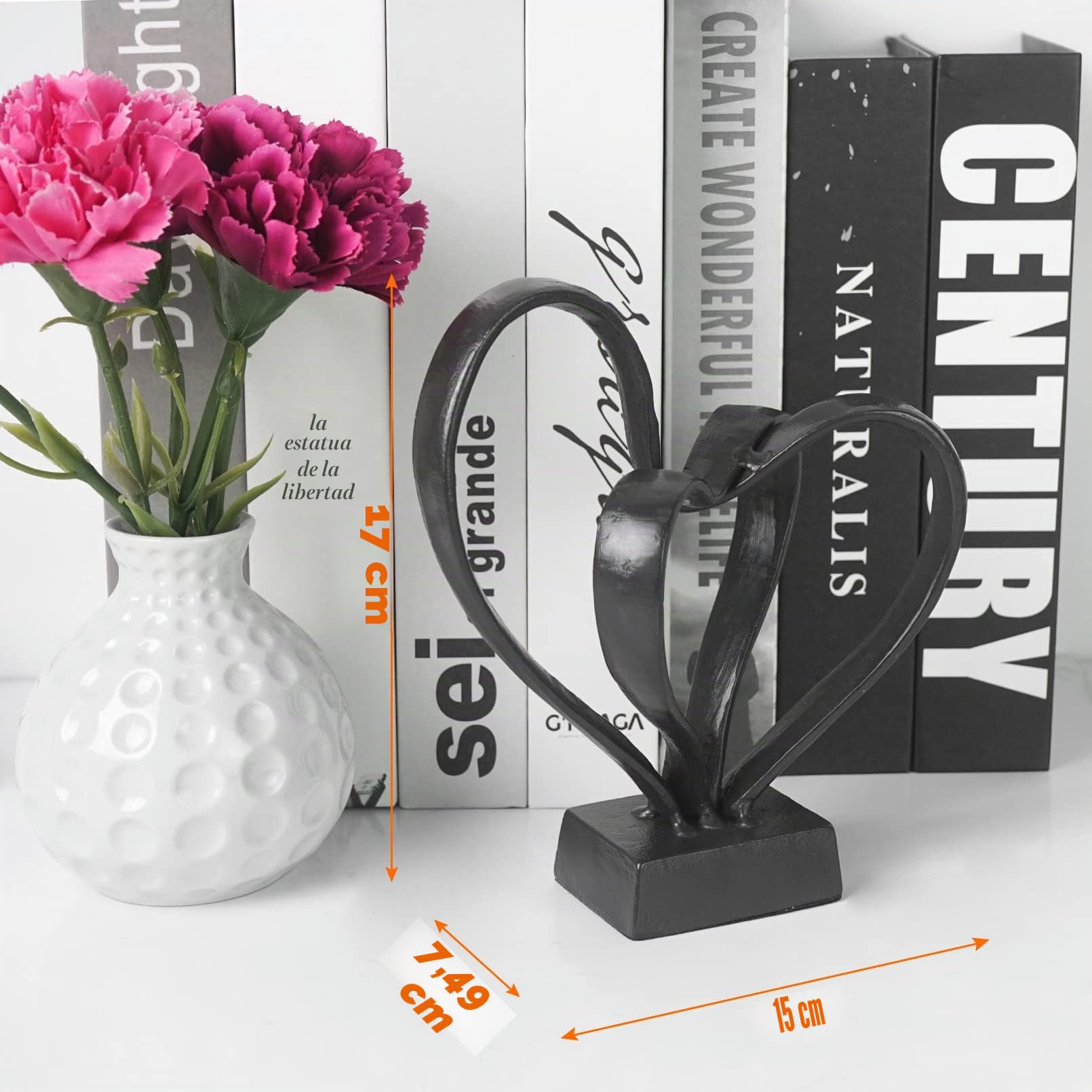 Aoneky Figura de Doble Corazón - Estatua Decorativa Moderna Romántica de Amor, Escultura de Hierro Fundido, Decoración para Hogar Salón Aniversario Boda, Regalo Original para Pareja Novia Amiga, Negro