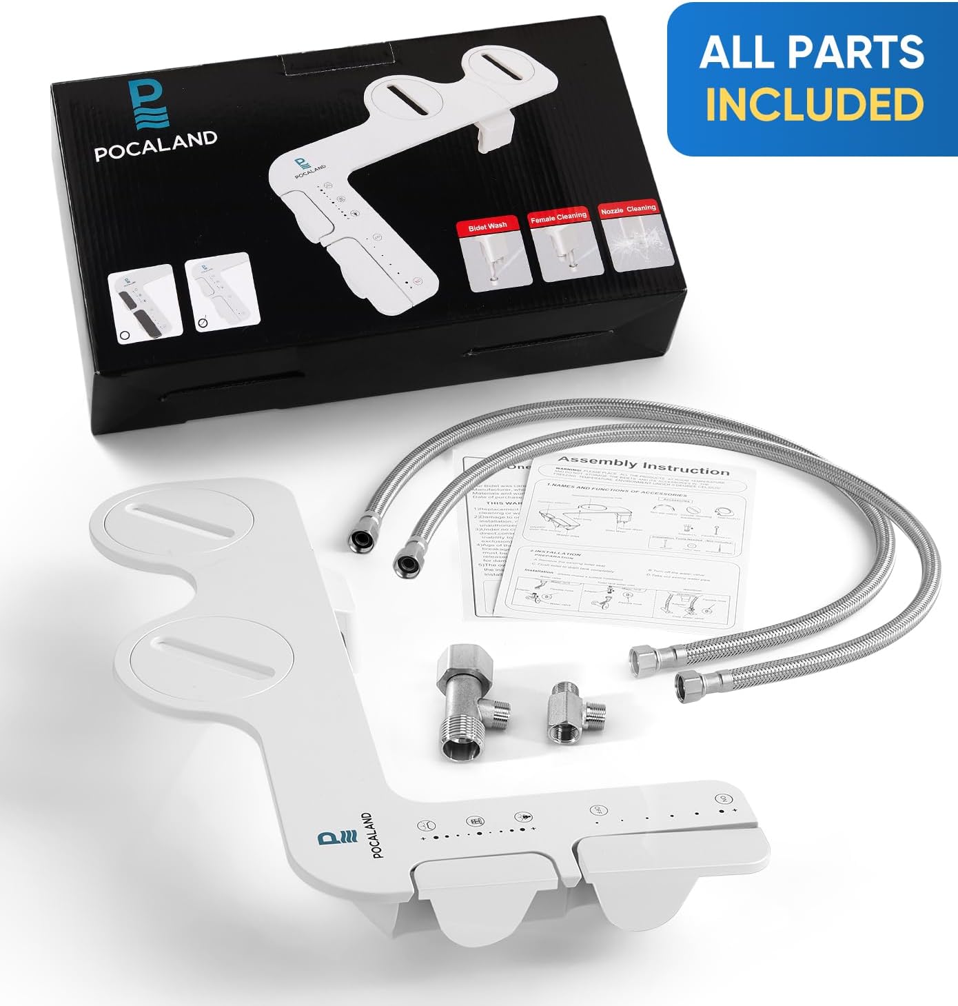 Ultra-Slim 3-in1 Bidet, Warm Water, Self-Cleaning, Posterior&Feminine Wash-(Retractable Dual Nozzles), Non-Electric Bidet Attachment for Toilet Seat, Adjustable Water Pressure, Stainless Steel Inlet