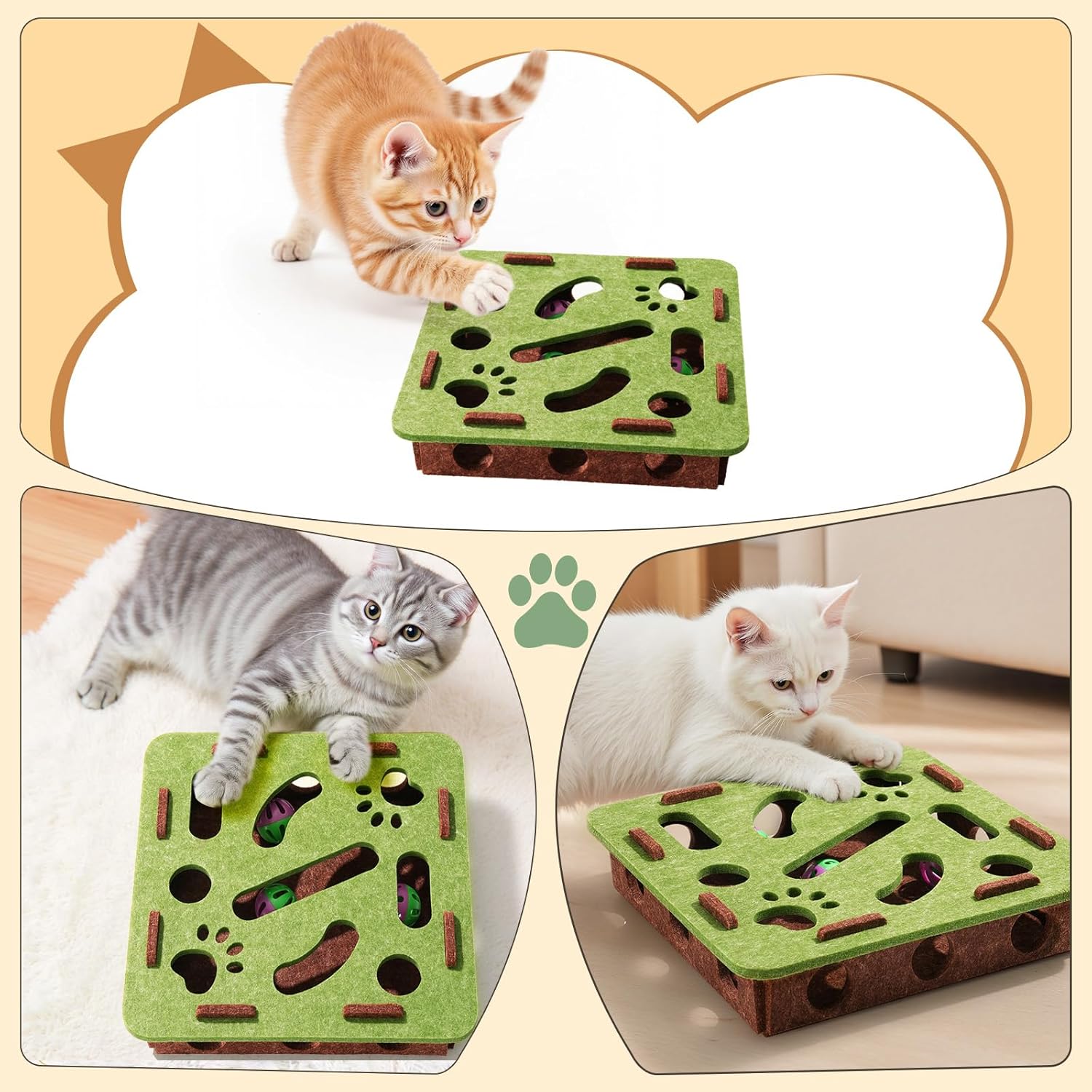 Interactive Cat Toy Puzzle Toys for Indoor Cats Felt Maze Box Kittern Toys Pet Cat Games Self Play Fun Exercise Hide Seek