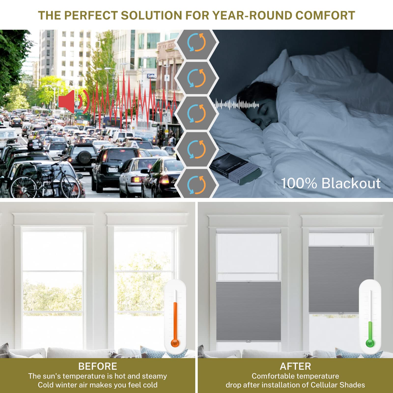 Tende oscuranti a nido d'ape per finestre, isolamento termico per casa, ufficio, camera da letto, facili da installare, a risparmio energetico