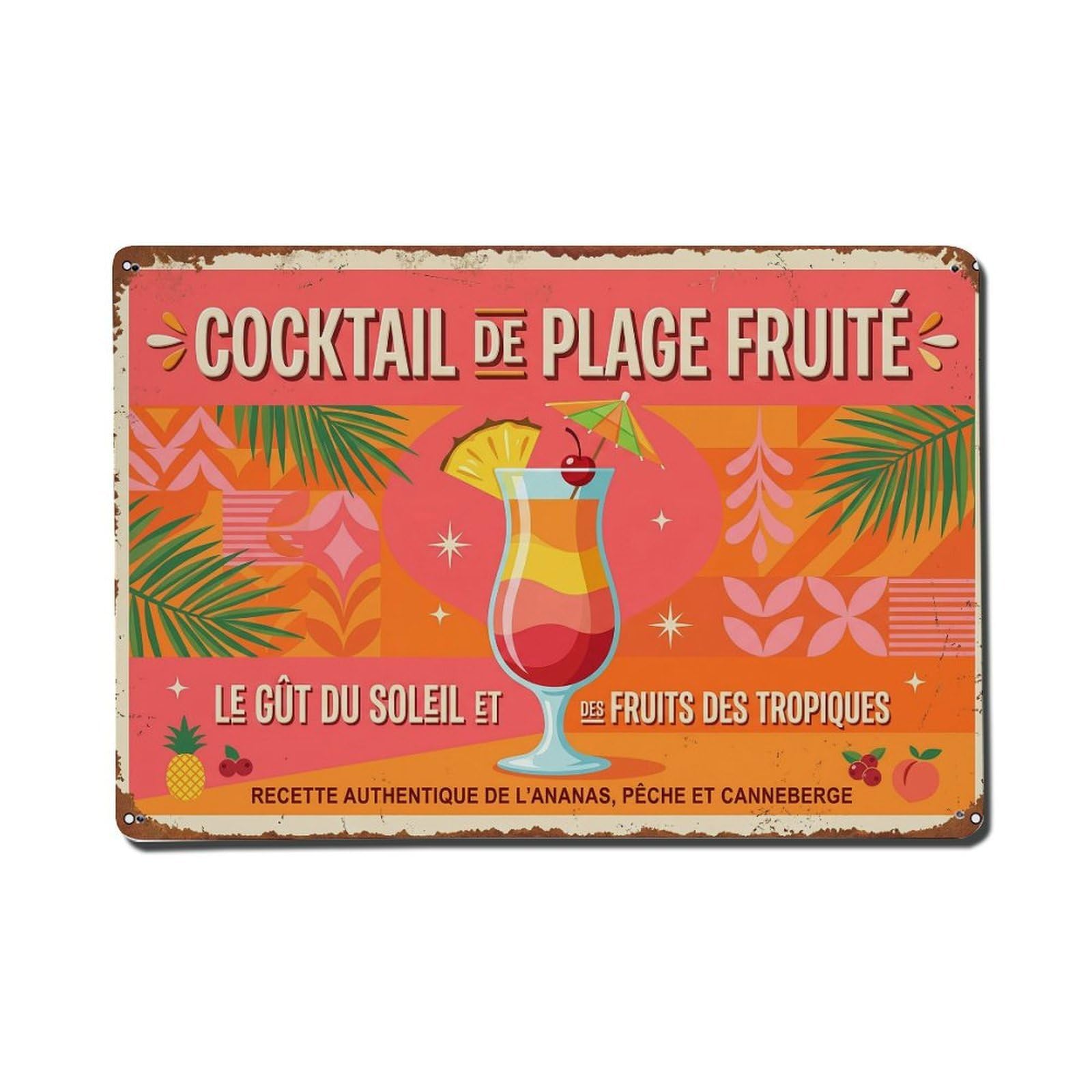 Beach Cocktail Fruity Concoction Metal Tin Sign Plaque Wall Decor for Cafe, Club Bar, Office, Home Garden Metal Poster 8x12Inch