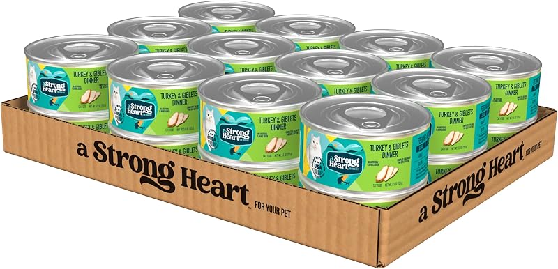 Ração úmida para gatos Strongheart Turkey & Giblets Dinner com molho, Pacote com 24 latas de 156 g