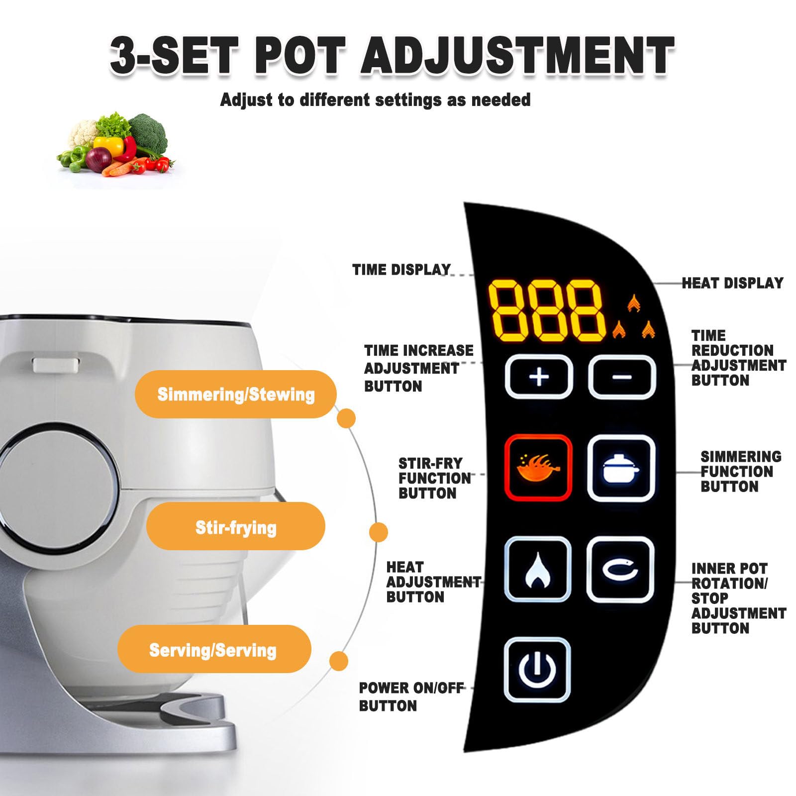 Macchina da cucina portatile, 6 l, con rotazione a 360°, 3 impostazioni di velocità, avvio intelligente con un clic per mescolare e cuocere in umido
