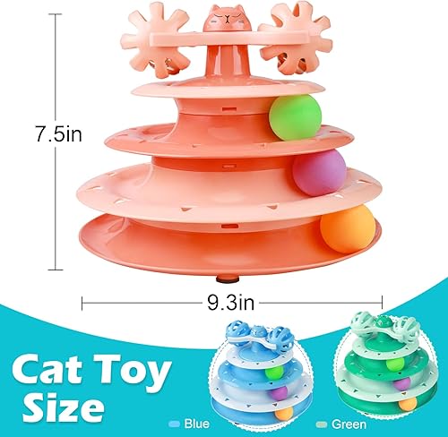 Miniatura 20 de UPSKY Rodillo de juguete para gatos de 3 niveles con seis bolas de colores, interactivo, divertido, ejercicio físico mental, rompecabezas A-Fruta