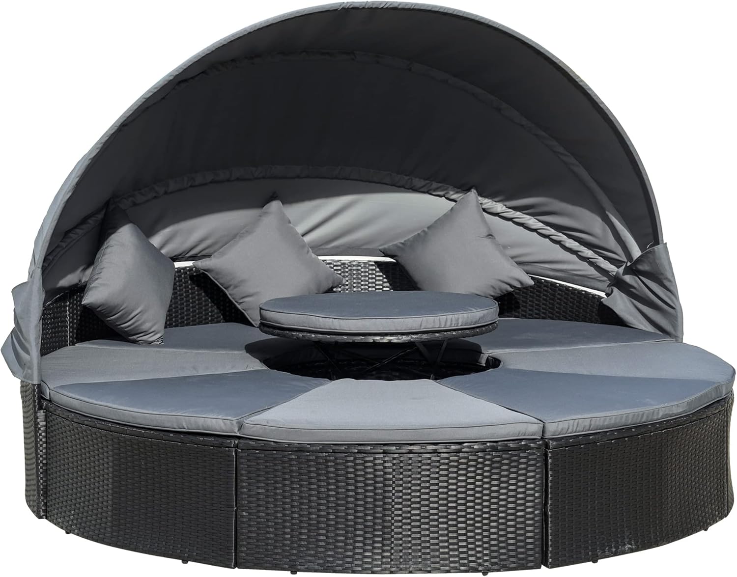 Outsunny 4 Pieces PE Rattan Garden Daybed Set, Outdoor Wicker Cushioned