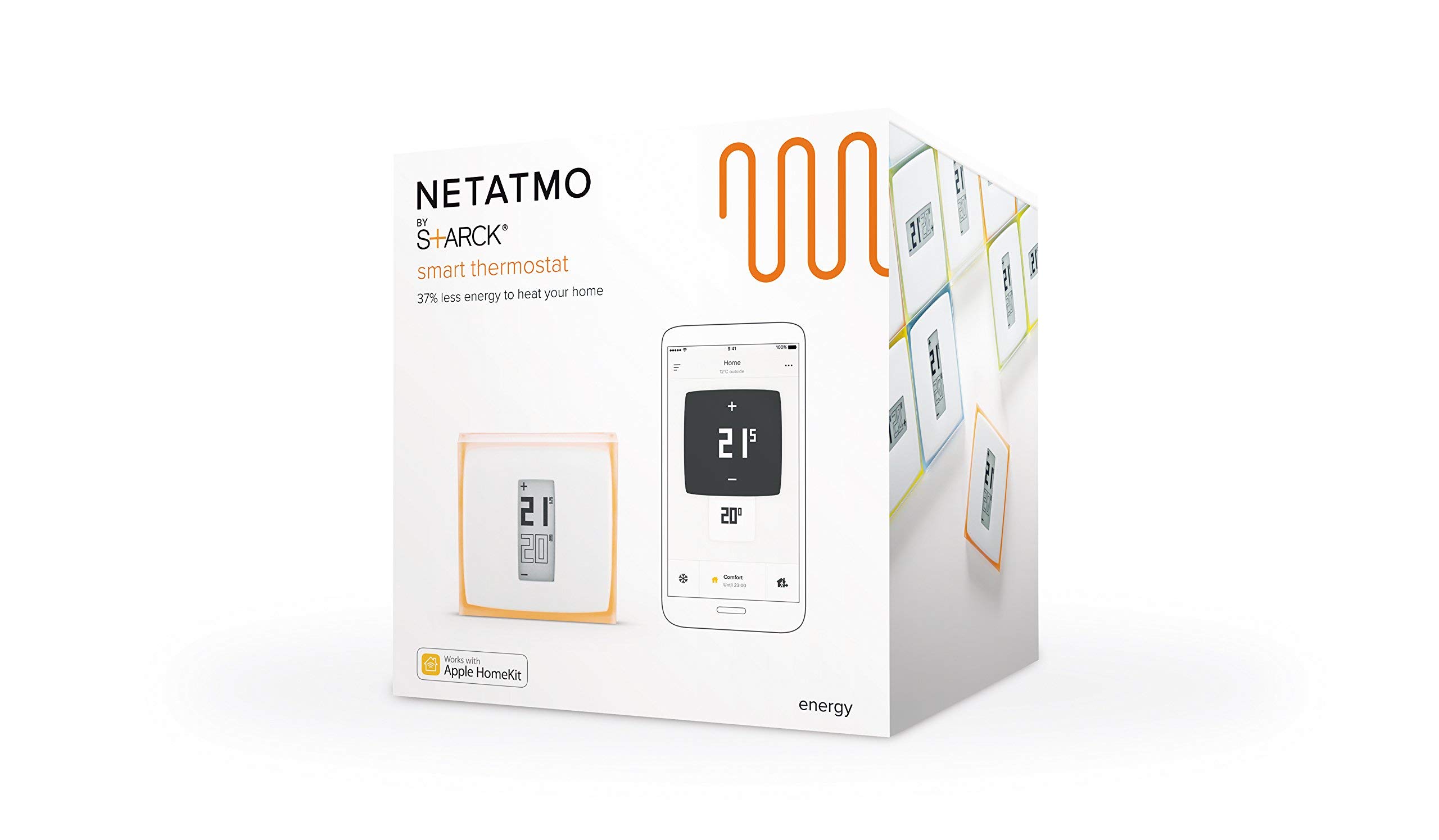 Netatmo by Starck - Termostato Intelligente per caldaia individuale, 83x83x22 mm , bianco/arancione (Ricondizionato Certificato)