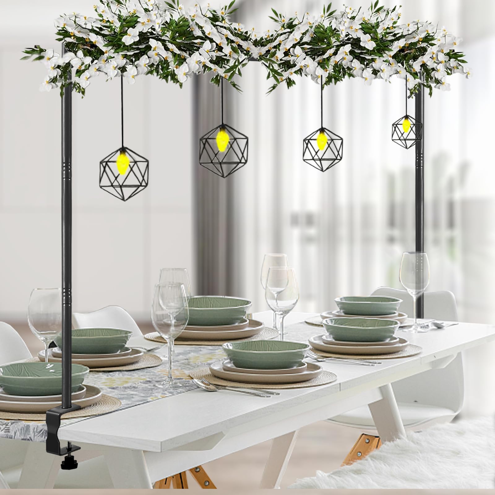 Photo 1 of 8.2FT x 8FT Backdrop Stand Heavy Duty with Base, Gold Portable Adjustable Pipe and Drape Backdrop Stand Kit, Over The Table Rod Stand with Clamps, Square Metal Arch Party Frame for Birthday Decor