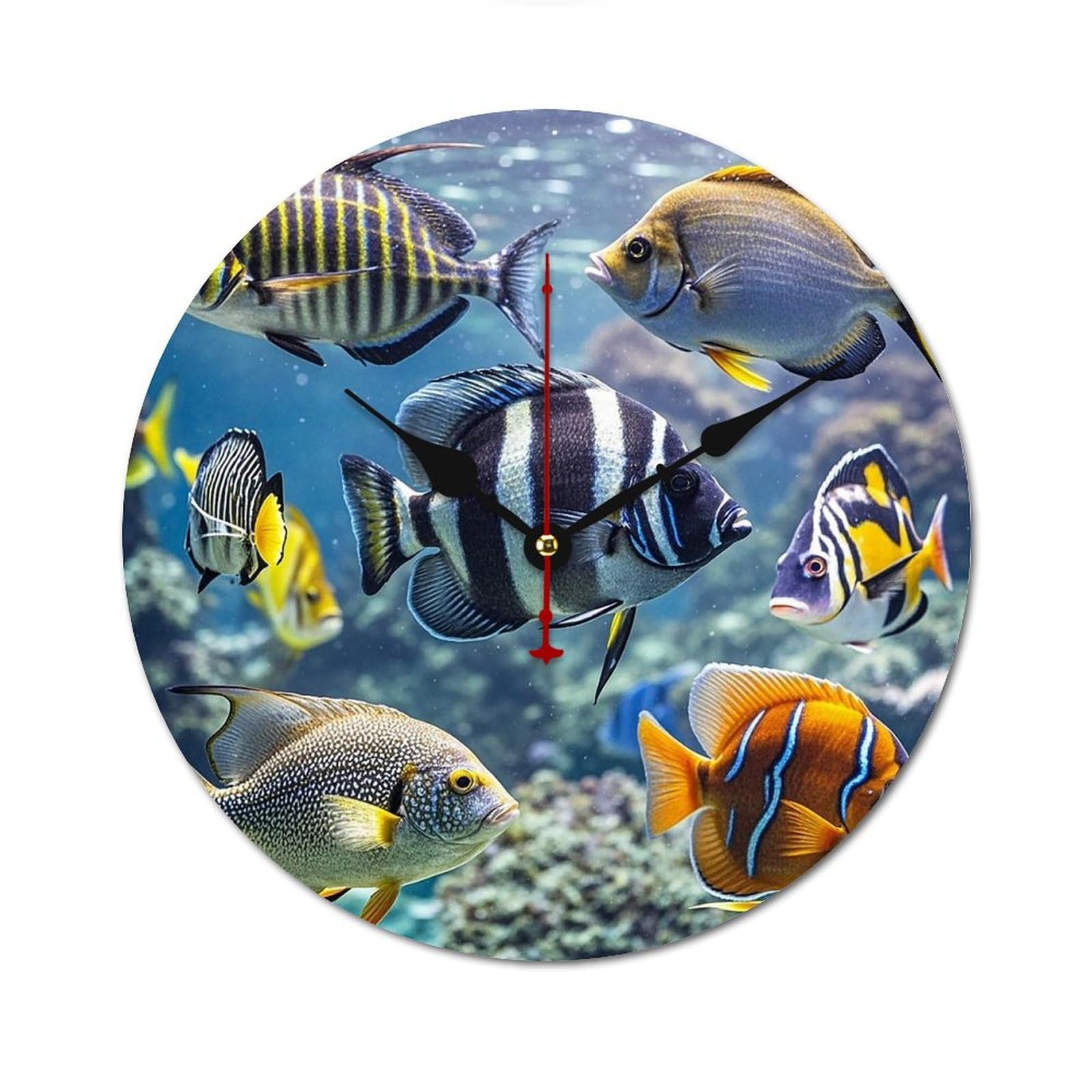 Horloge murale en bois style moderne épuré avec design poissons 60cm