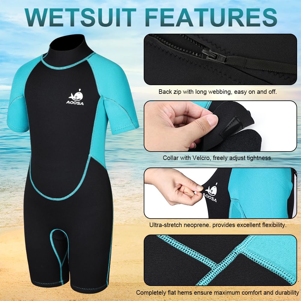 Muta in Neoprene per Bambini, Muta Termica in Neoprene Ultra Elasticizzato 2,5mm, Muta Corta con Cerniera Posteriore, per il Nuoto, lo Snorkeling e il Gioco, Unisex Kid