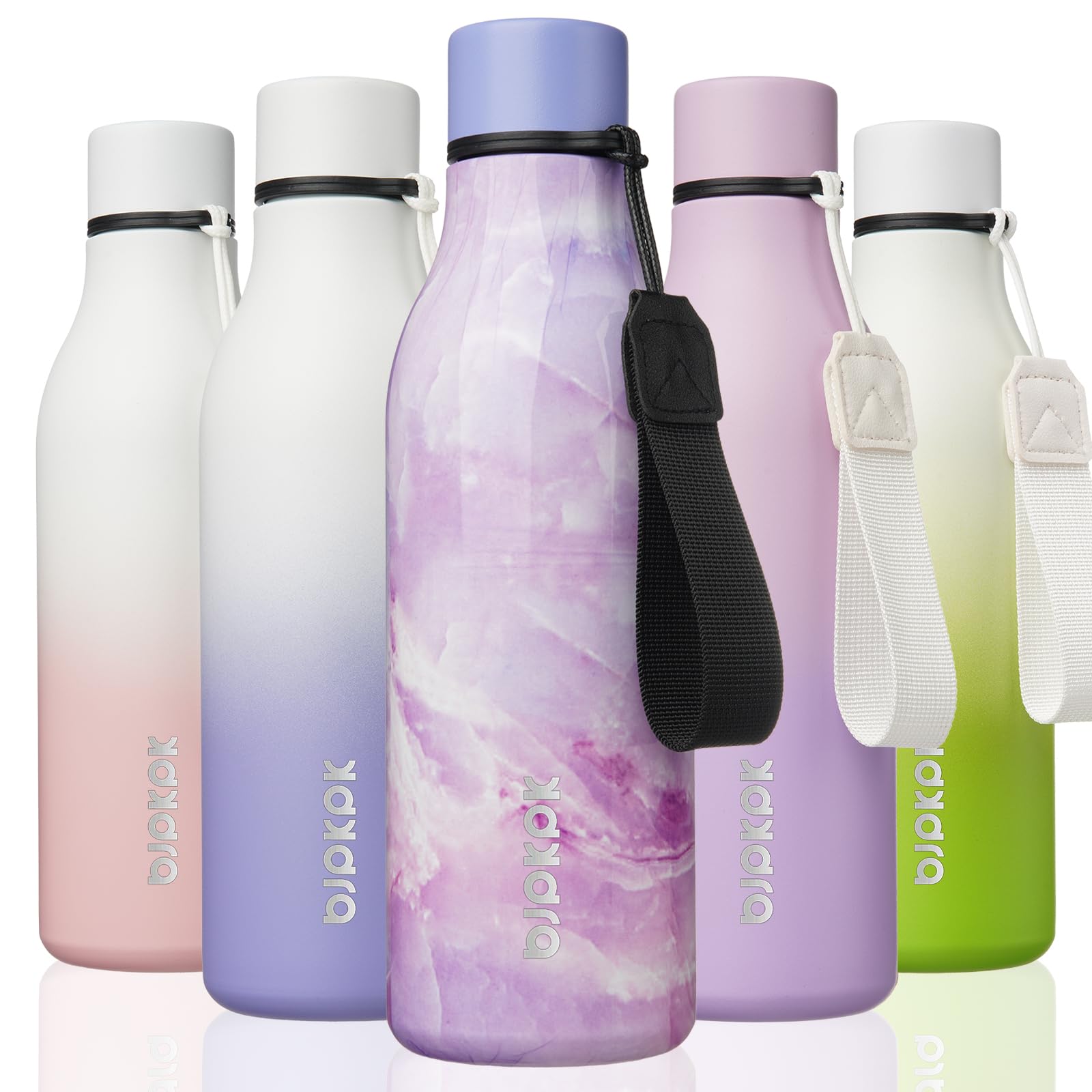 BJPKPK 18oz Insulated Water Bottle, Stainless Steel Bottle with Carry Strap | Keep Cold &amp; Hot Vacuum Insulation, Leak-Proof BPA-Free Design, Slim Bottle Fits Most Cup Holders for Gym, Office &amp; Travel