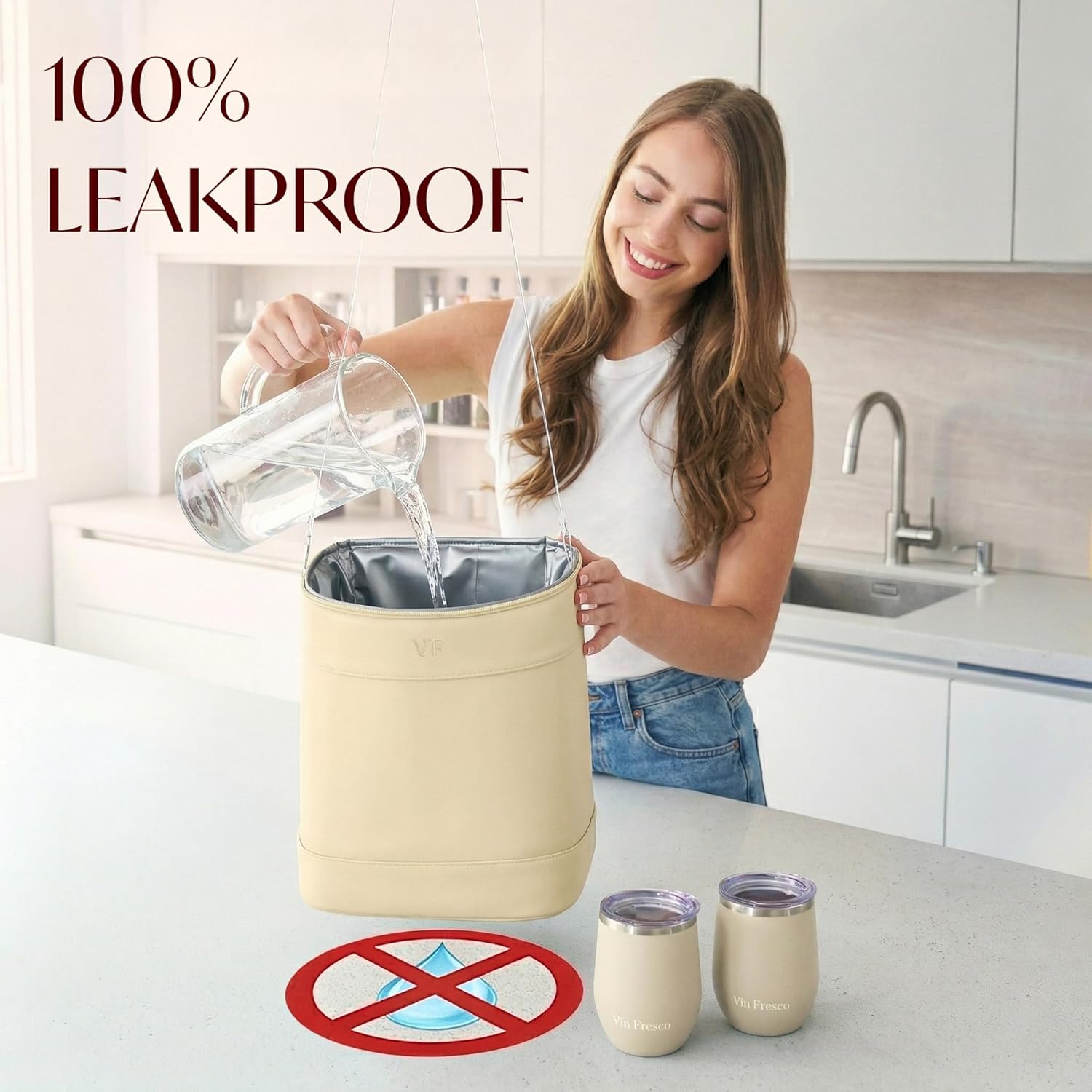 Insulated Cooler Backpack with 2 Stainless Steel Wine Tumblers – Leakproof & Spillproof Stylish Vegan Leather Picnic Cooler Bag – Lightweight & Portable – Holds 24 Cans or 6 Wine Bottles