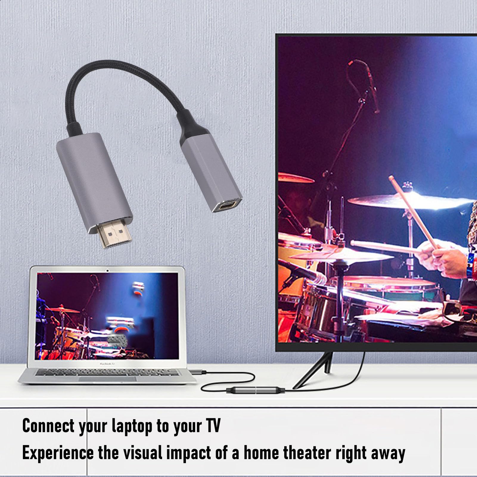 Annadue Adaptateur HDMI vers Mini DisplayPort, 1080P @ 60 Hz, Cordon HDMI Unidirectionnel en Alliage D'aluminium vers Mini DisplayPort Femelle avec Câble USB pour PC Portable P3/P