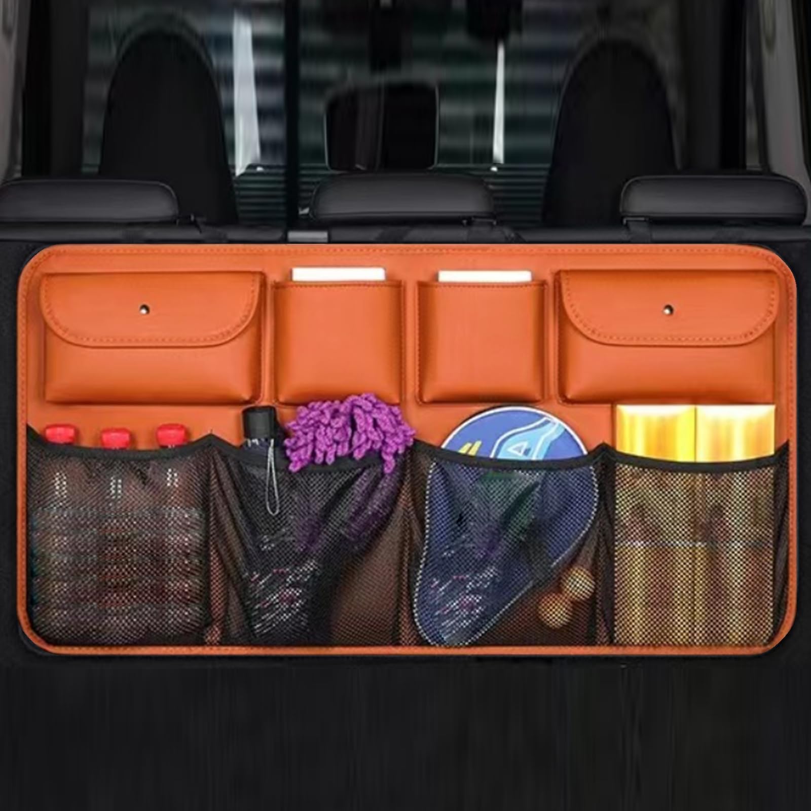 Msioytog Sturdy Leather Car Boot Storage Case with Multiple Section Ventilated Pockets 48X88Cm for Better Organization Car Accessories Storage