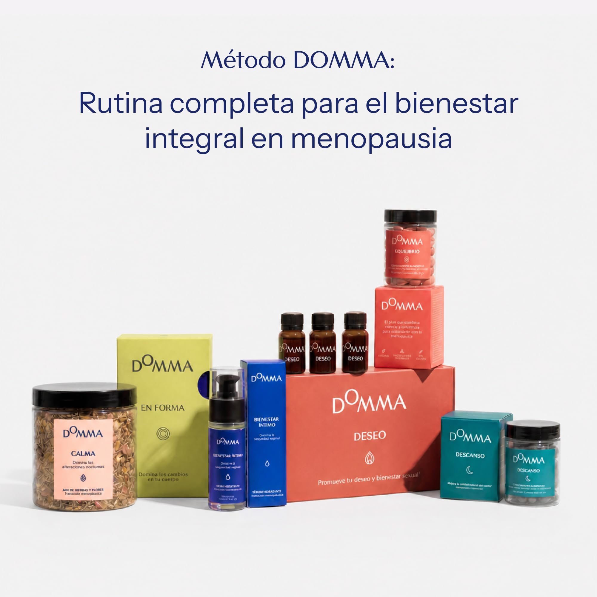 DOMMA Equilibrio Menopausia, Sofocos, Cansancio y Bienestar, 56 Cápsulas | Multivitamínico Mujer, Ashwagandha, Rhodiola, Shatavari, 12 Vitaminas y Minerales, Natural, Vegano, Sin Gluten