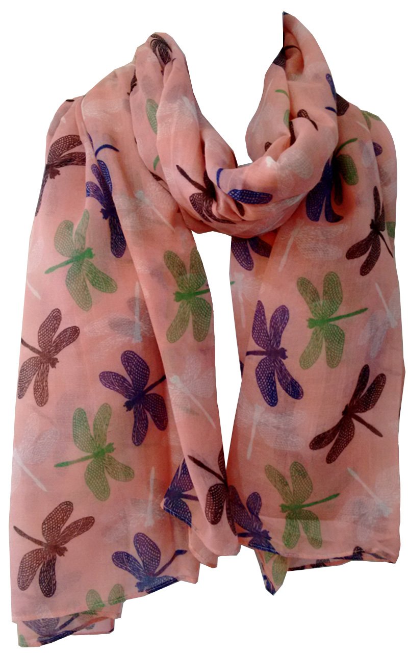 Glamlondon Women's Pink Chic Dragonfly Print Scarf (Pink)