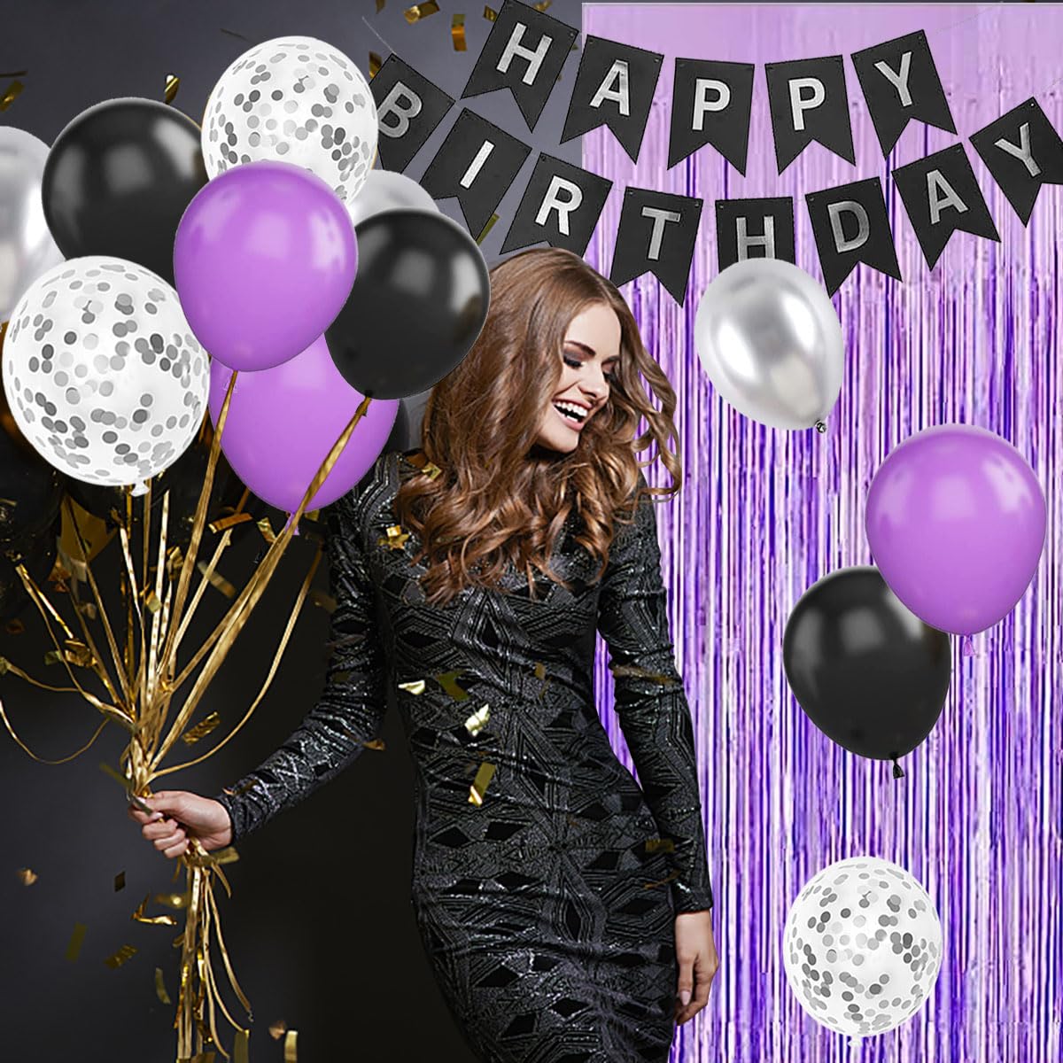Decorazioni Per Feste Di Compleanno Nere E Dorate / 102 Pezzi