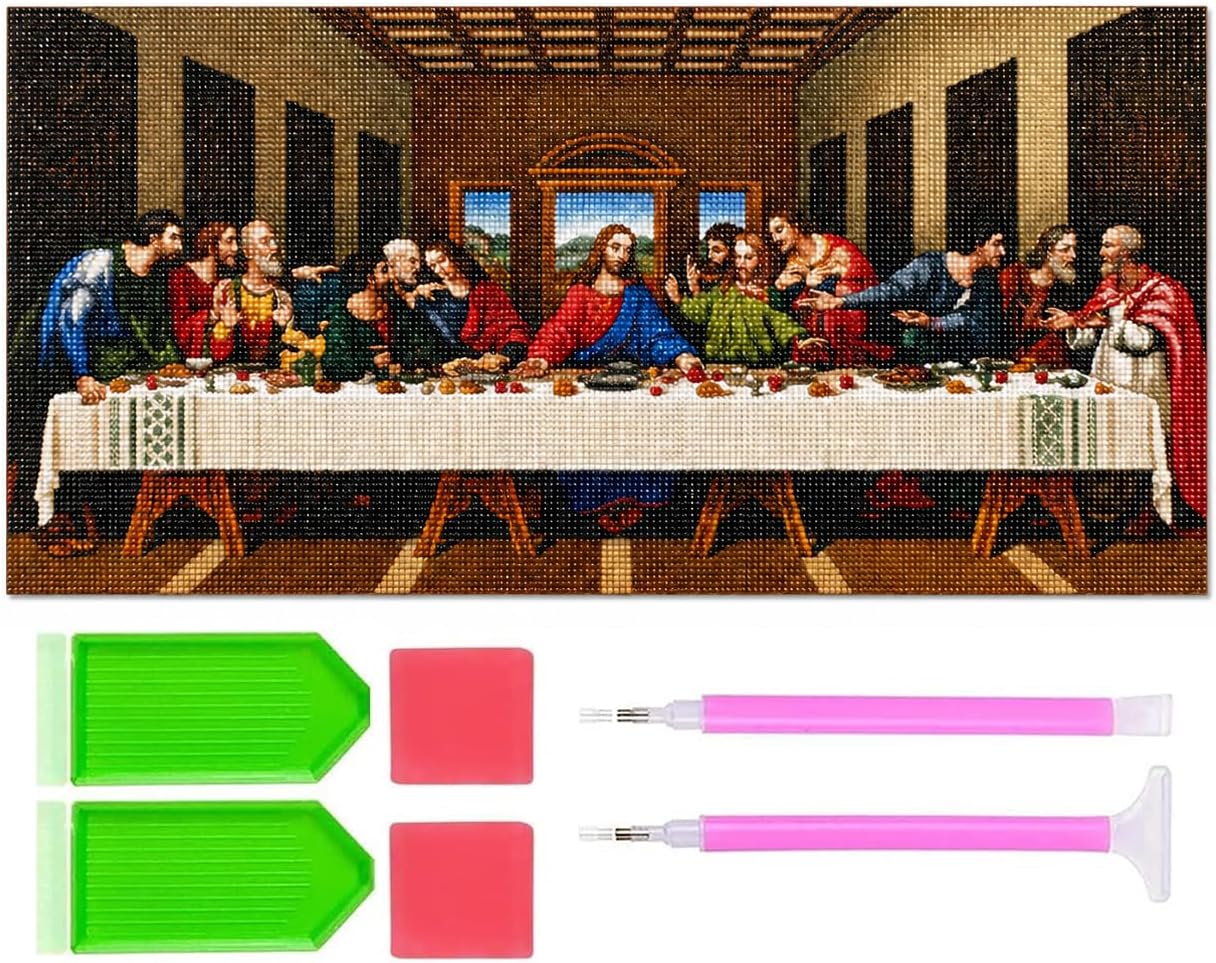 5D DIY Diamond Painting Kits for Adults, Large Size Full Drill Diamond Arts Rhinestone Pasted, DIY Painting Diamond Dot Arts Crafts for Home Wall Decor Gift, 15.8"x33.5" (The Last Supper)
