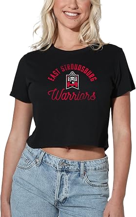 Official Collegiate Distressed Mascot Womens Apparel Crop Top T-Shirt Collection, Black