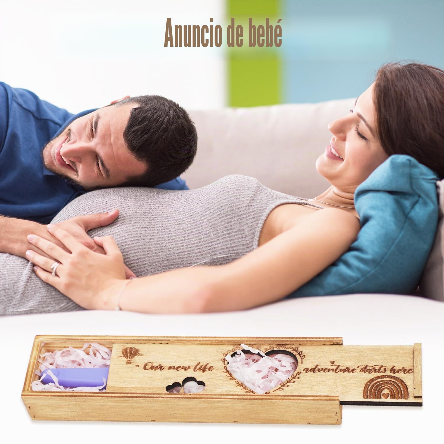 Caja para Prueba de Embarazo, Hueca en Forma de Corazón Anuncio de Caja de Embarazo de Madera con Carta Caja de Regalo de Embarazo de Colección de Recuerdos para la Familia de Papá