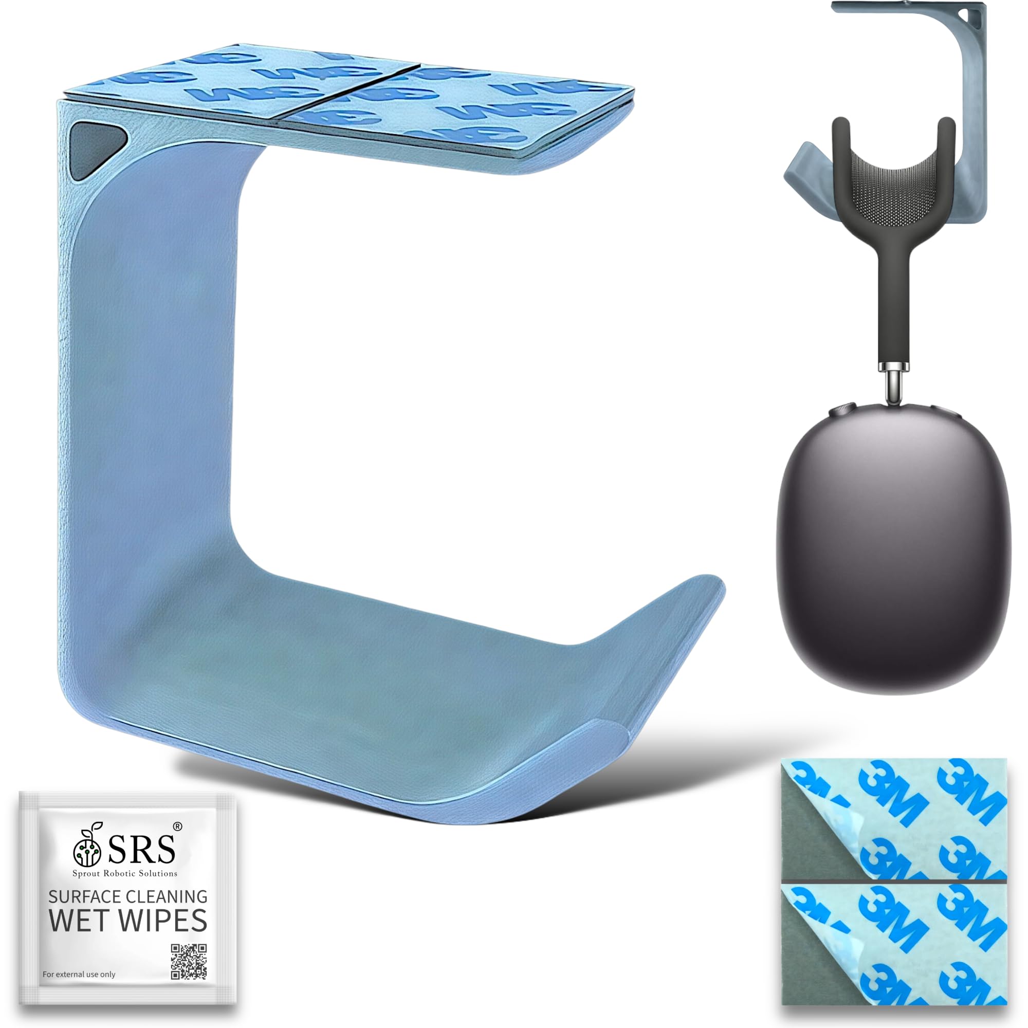 SRS® Headphone Stand Holder Under Desk Headphone Hook Hanger & Cable Organizer for All Professional | Corporate | Gaming Headsets PC Accessories Stick-ON Adhesive (Pack of 1, Silver)