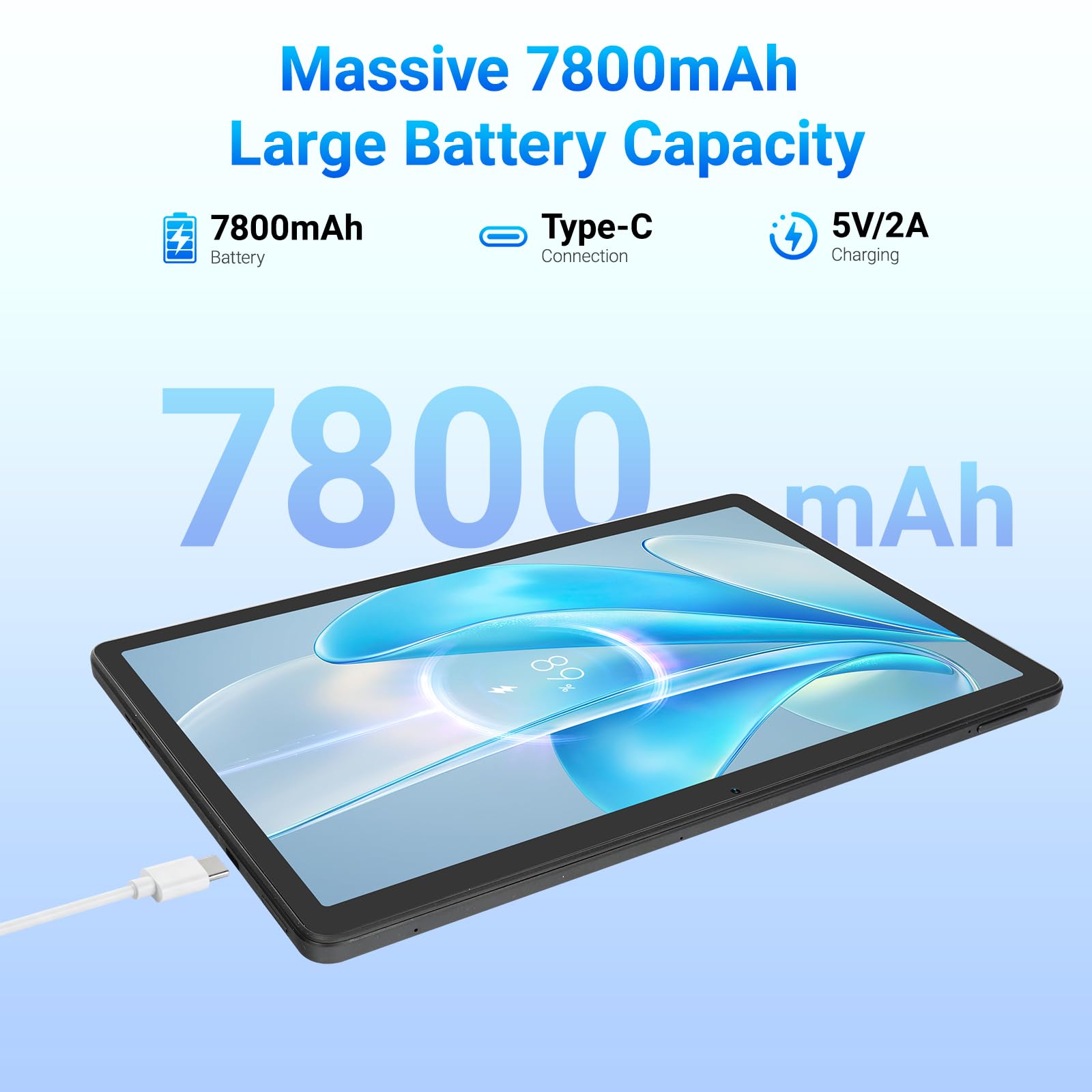 11 Pouces Tablette Android 16, 32Go RAM 256Go ROM (1To TF Extensible), 7800 mAh, écran HD 1280 * 800, Widevine L1, WiFi 6 et BT5.4, Doubles Caméra Android Tablettes Pad, Noir
