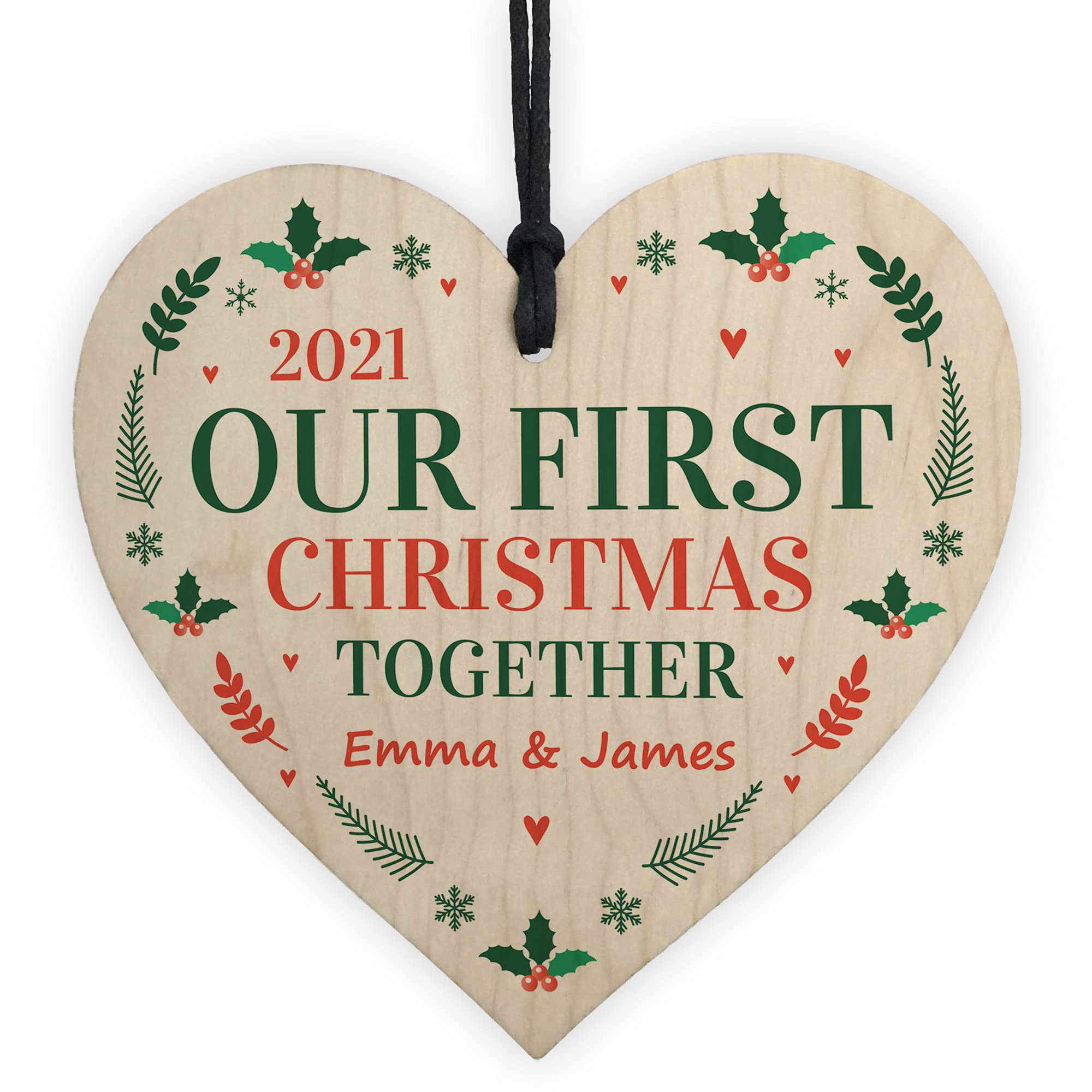 Personalised Our First 1st Christmas Together Bauble Wood Heart Gift For Couple