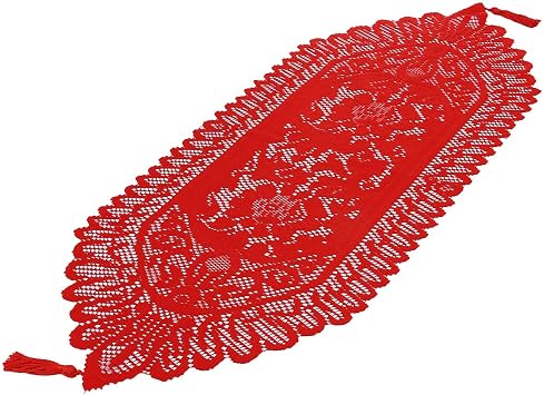 mookaitedecor Red Lace Table Runner for Christmas Party Coffee Decor | 13x35 Inch Coffee Table Runner, XMAS Table Runner, for Thanksgiving, Birthday, Wedding, Kitchen, Dinning
