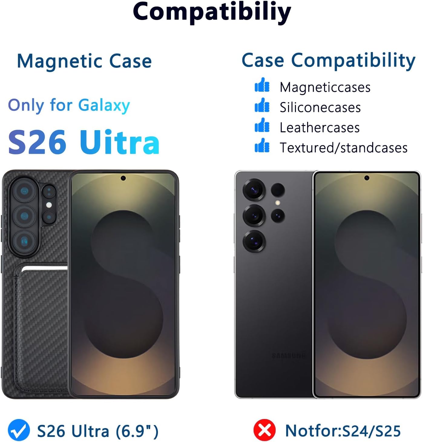Designed for Samsung S26 Ultra Case, Samsung S26 Ultra Case Wallet Compatible with MagSafe, PU Samsung S26 Ultra Case with Card Holder for Women Men, Anti-Slip & Shock Absorption(Black)