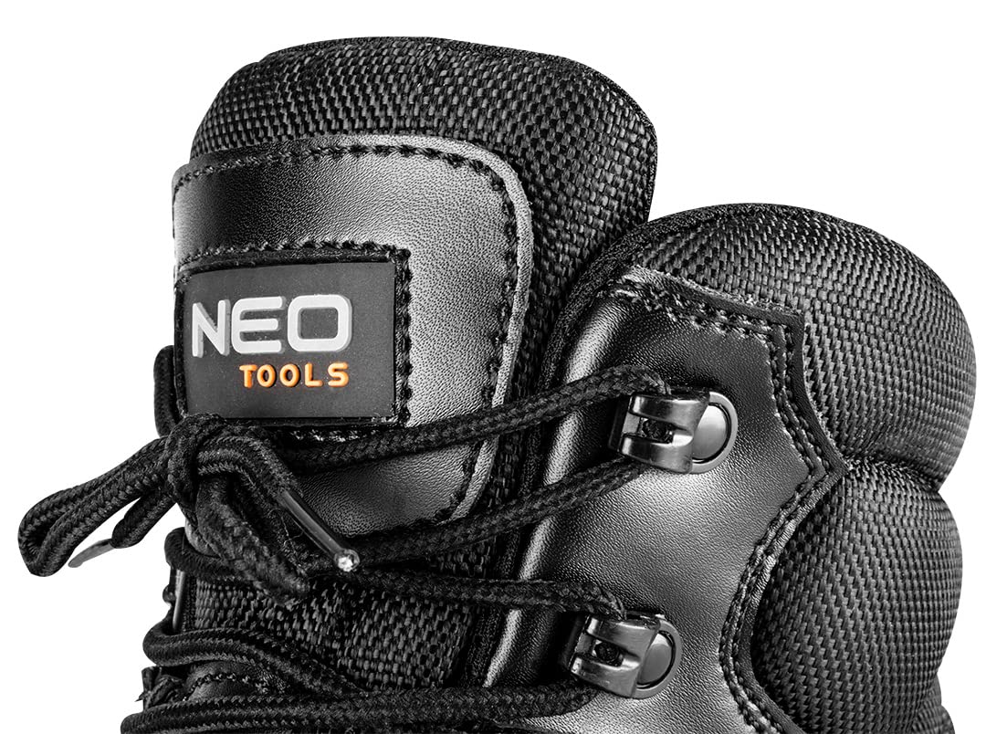 NEO TOOLS Wysokie buty robocze, klasa S3 SRC, skóra poliuretanowa, tkanina Oxford, metalowe szlufki, elementy odblaskowe (eu_footwear_size_system, dorośli, numeric, medium, numeric_43)