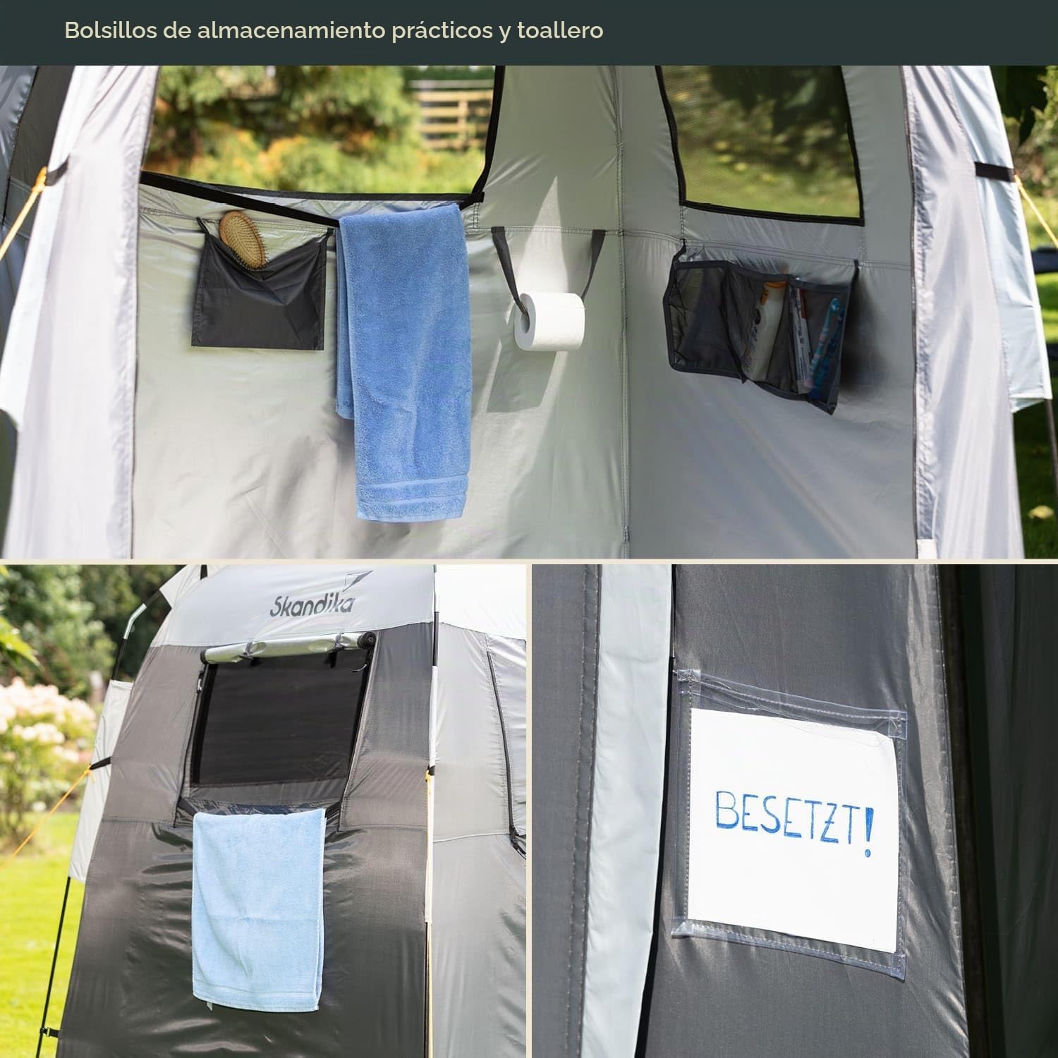 Skandika Tienda Ducha de Camping 230 cm Altura con Suelo Separado 3 Ventanas Protección