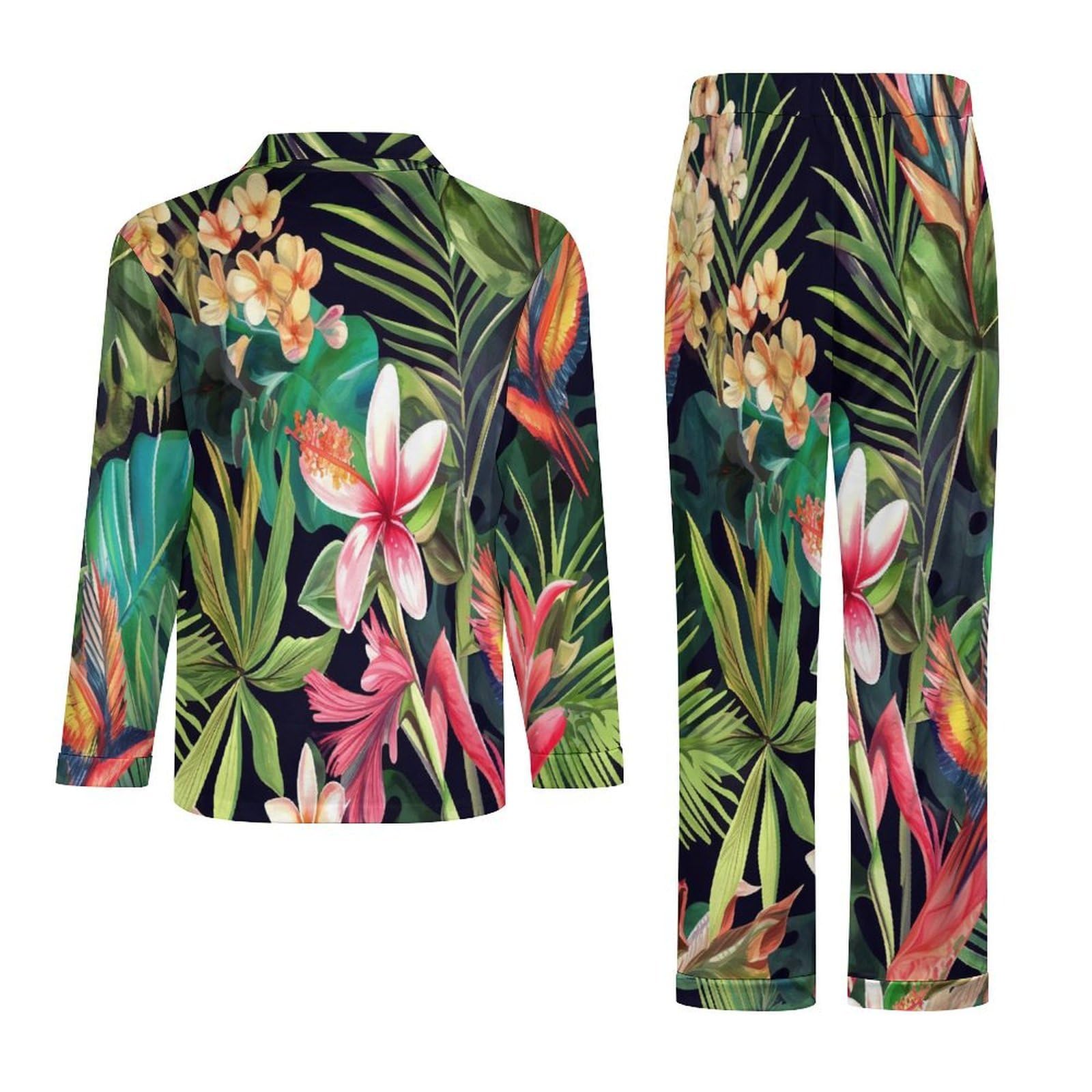 OLEETS Completo Pigiama da Uomo 2 Pezzi - Fiori E Foglie Pigiama Invernale Completo con Top E Pantaloni 2 Pezzi Morbido E Confortevole Casual da Notte