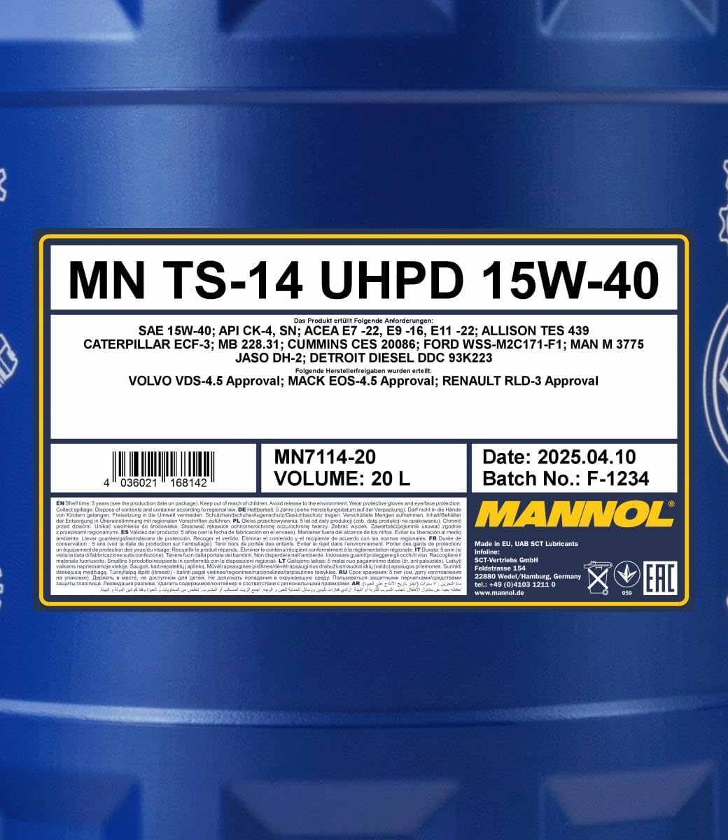 MANNOL MOTOR SYNTHETIC OILS 15W40 FOR TRUCKS AND BUSES - MN7114 (20L)