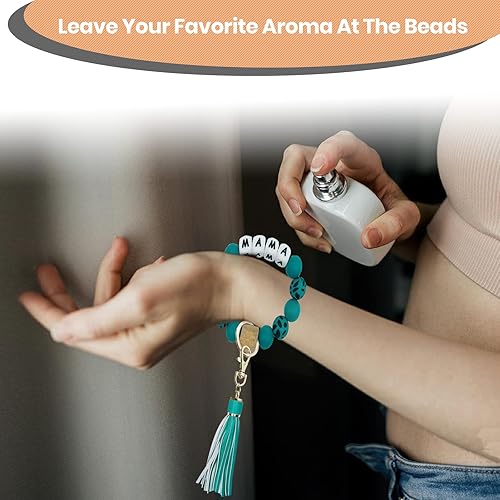 Miniatura 6 de PAKASEBOXES Wristlet Keychain Bracelet with Lanyard for Keys, Silicone Beaded Key Ring for Women, Mother's day Christmas Gift