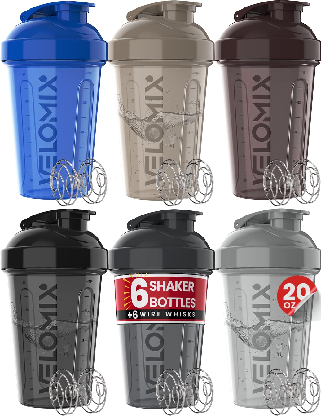 VELOMIX 6 Pack 20oz Protein Shaker Bottle for Protein Mixes, Mood Tones — Amazon image 10