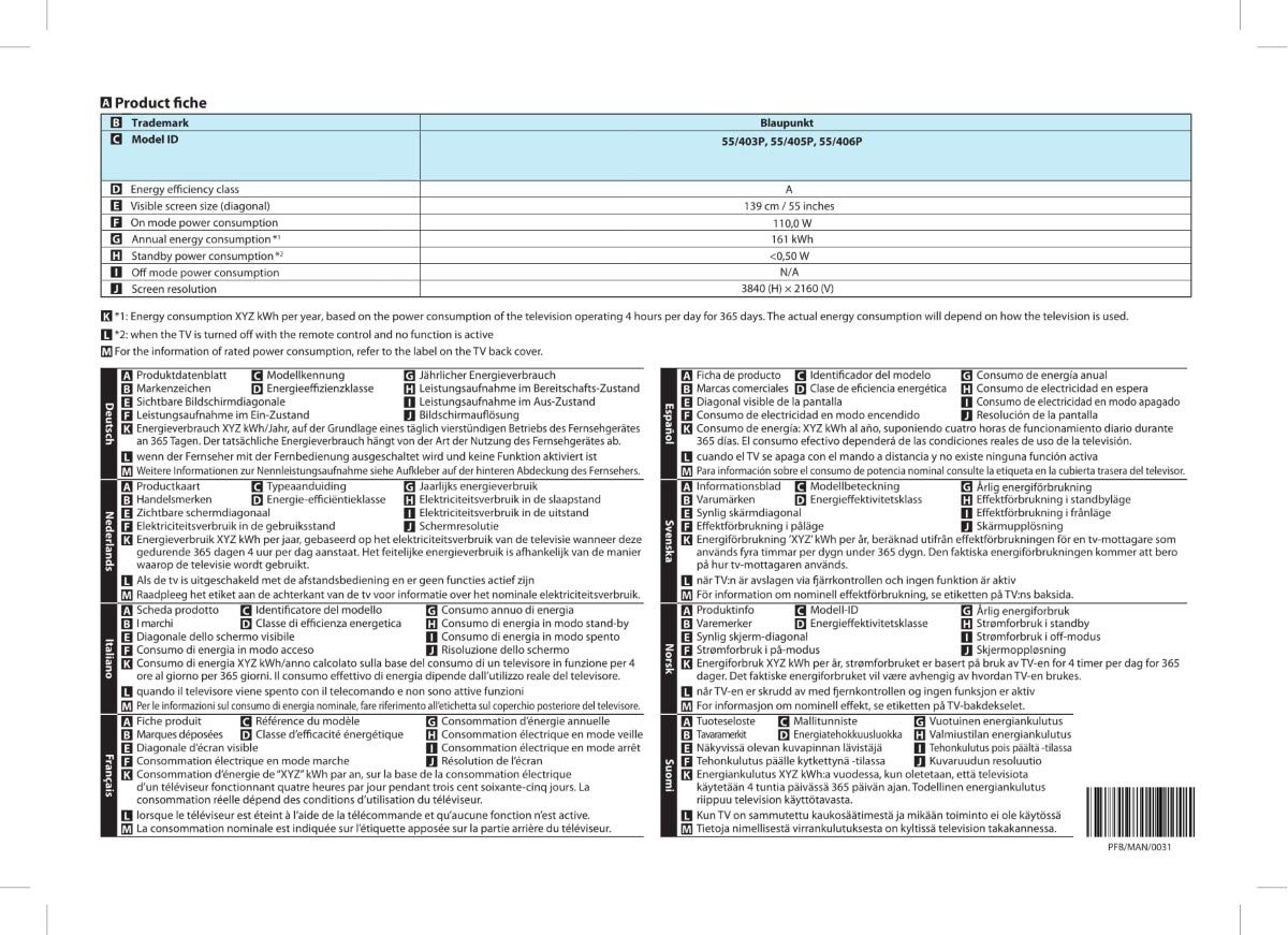Blaupunkt Bla 55 405p Gb 11b4 Uegbqux Eu Blaupunkt BLA-55/405P-GB-11B4-UEGBQPX-EU 139 cm (55 Zoll) Fernseher (4K