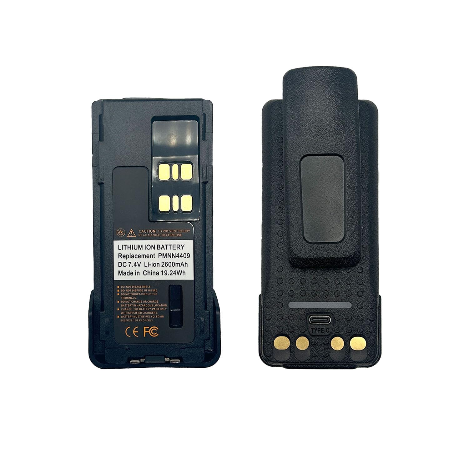 PMNN4409/PMNN4448 USB-C 2600mAh 7.4V Replacement Battery for Motorola XPR7550e XPR7550 XPR7580e XPR7350e XPR3500e XPR3300e, APX900 APX1000 APX2000 APX3000 APX4000, with Belt Clip