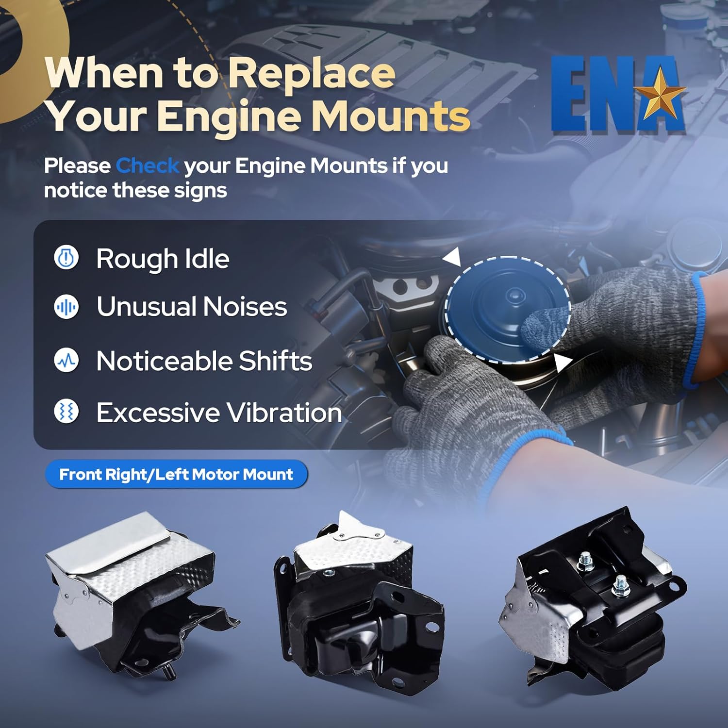 ENA Engine Motor Mount with Heat Shield Pack 2 Compatible with Cadillac Chevrolet GMC Escalade Silverado Suburban Tahoe Sierra Yukon 2008 2009 2010 2011 2012 2013 2014 for A5365HY 15854941