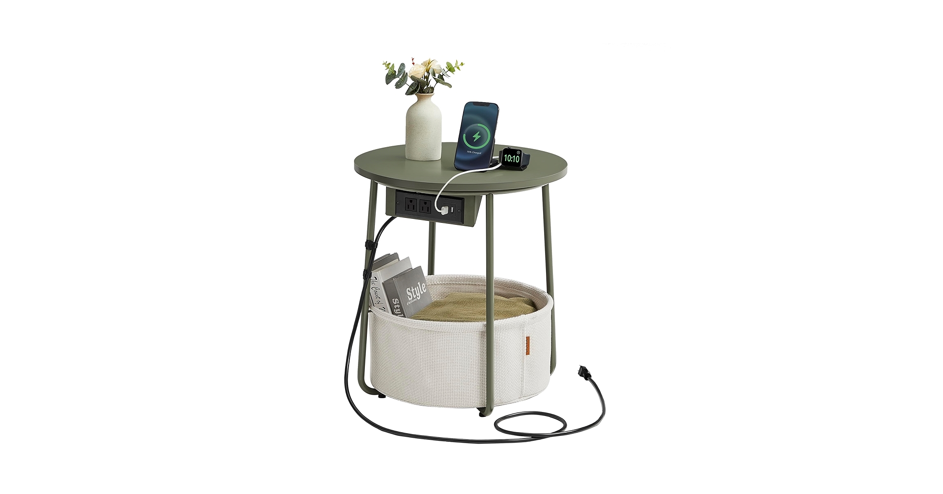 Amazon.com: VASAGLE Side Table with Charging Station, Round
