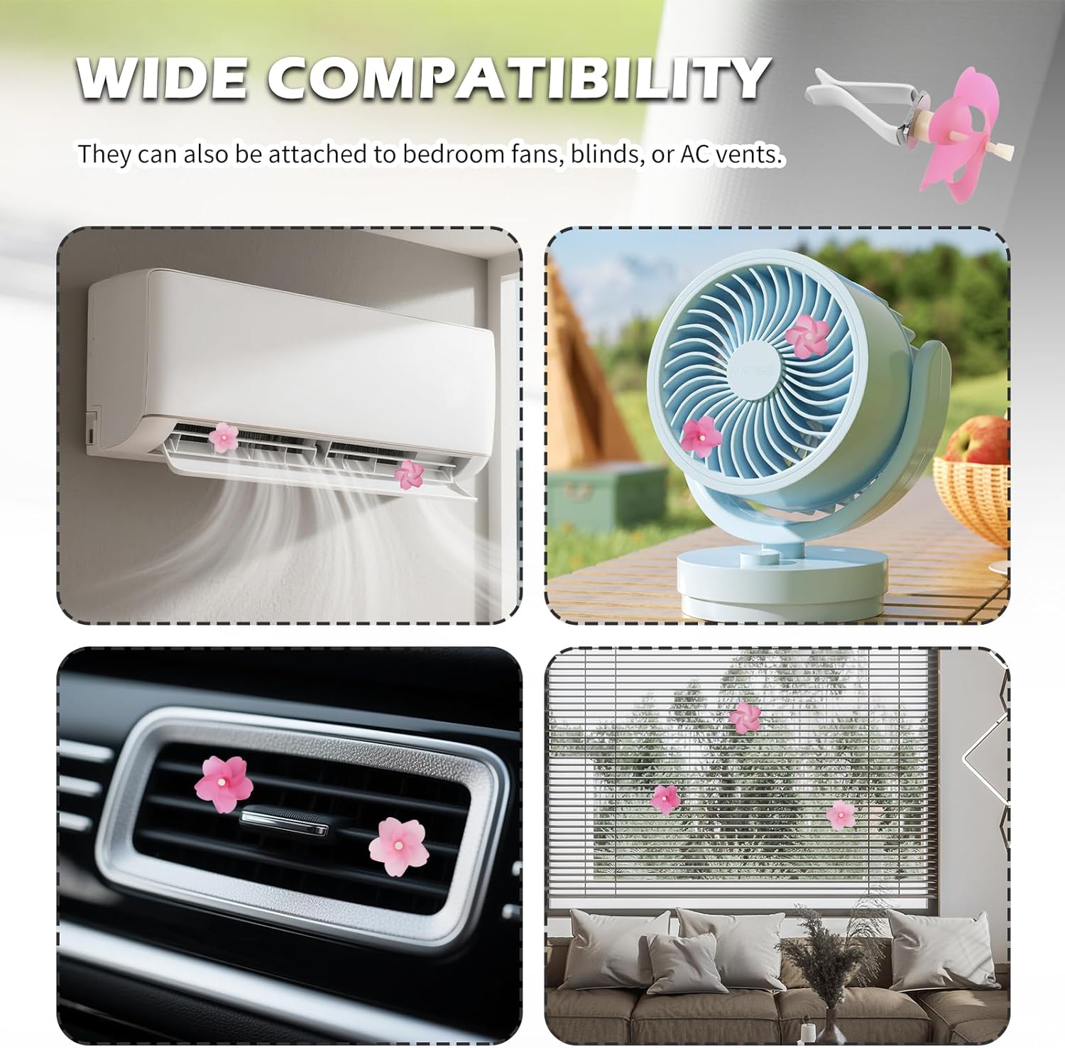 3PCS Car Vent Clips Cute,Pink Flower Air Vent Clips Car Accessories for Air Conditioning Outlet Decoration,Universal Cars Clip for Vents Cars Interior Accessories for Women