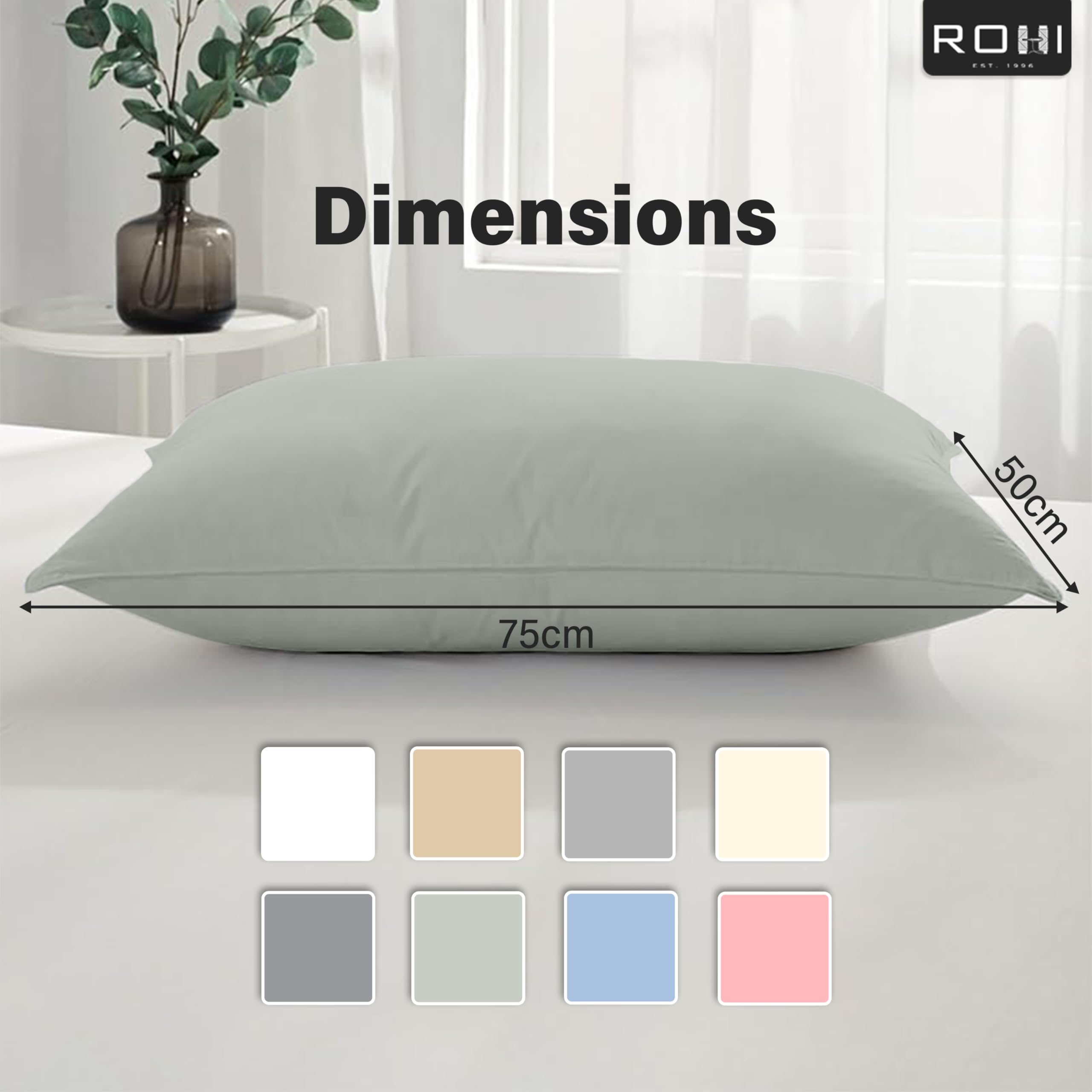 Rohi Confezione da 2 federe in microfibra, ultra morbide e lisce, con chiusura a busta, resistenti allo sbiadimento e traspiranti, dimensioni standard (50 x 75 cm